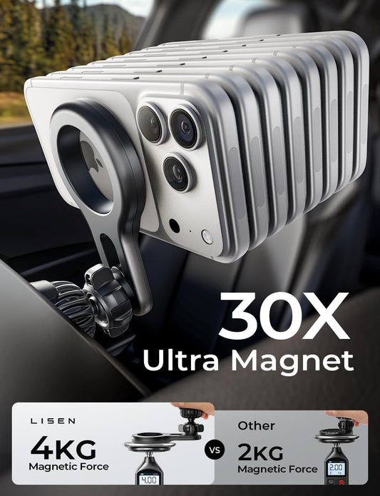 LISEN for MagSafe Car Mount, 2026 Magnetic Phone Holders for Car Air Vent Phone Mount [Ultra-Magnetic] Hands Free Cell Phone Holder Car Accessories Gifts for Men Women fit iPhone 17 16 15 14 13 12 Pro