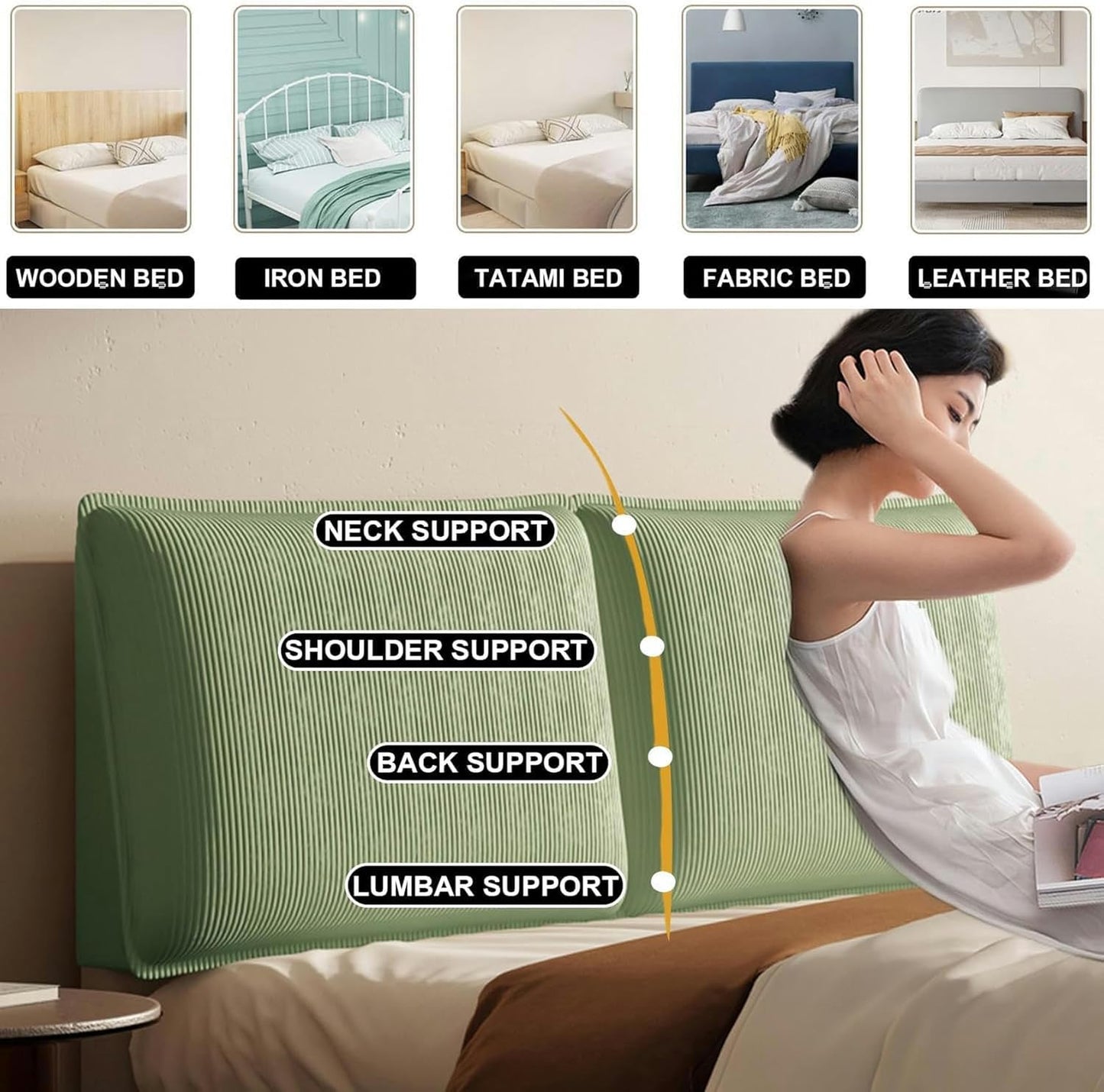 AMNOOL Wall Mounted Headboard Bed Pillowboard Large Backrest Lumbar Support Cushion Wedge Removable Headboard Cover Bedside Pillow for Sofa Bed Bunk Bed