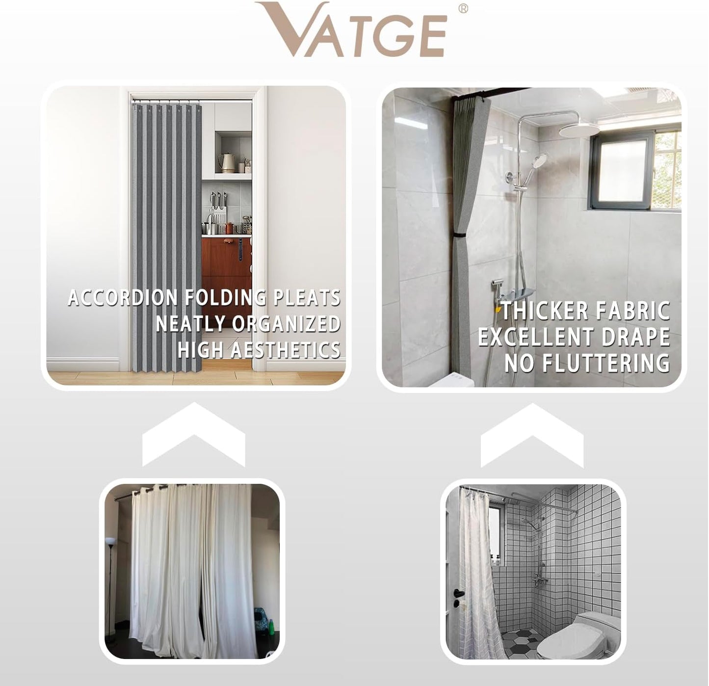 Vatge Closet Curtain for Open Closet, Pleated Folding Curtains for Doorway, Privacy Room Divider for Separation,1 Panel with Tieback, W39 x L78, Grey