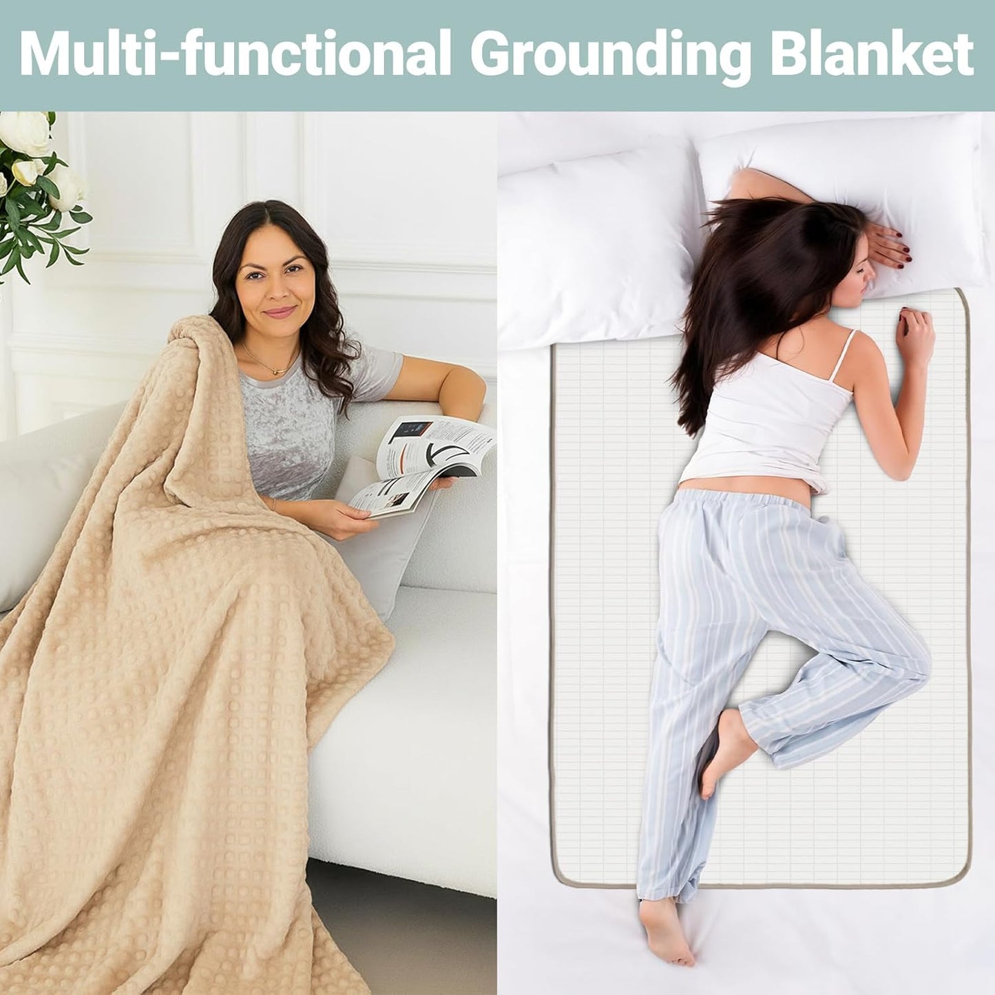 Grounding Blanket, Grounding Fleece Throw with Silver Conductive Layer - Natural Relaxation for Sleep Support, Tension Release,Comfort (Includes Grounding Cord) (Brown, 50 * 60in)