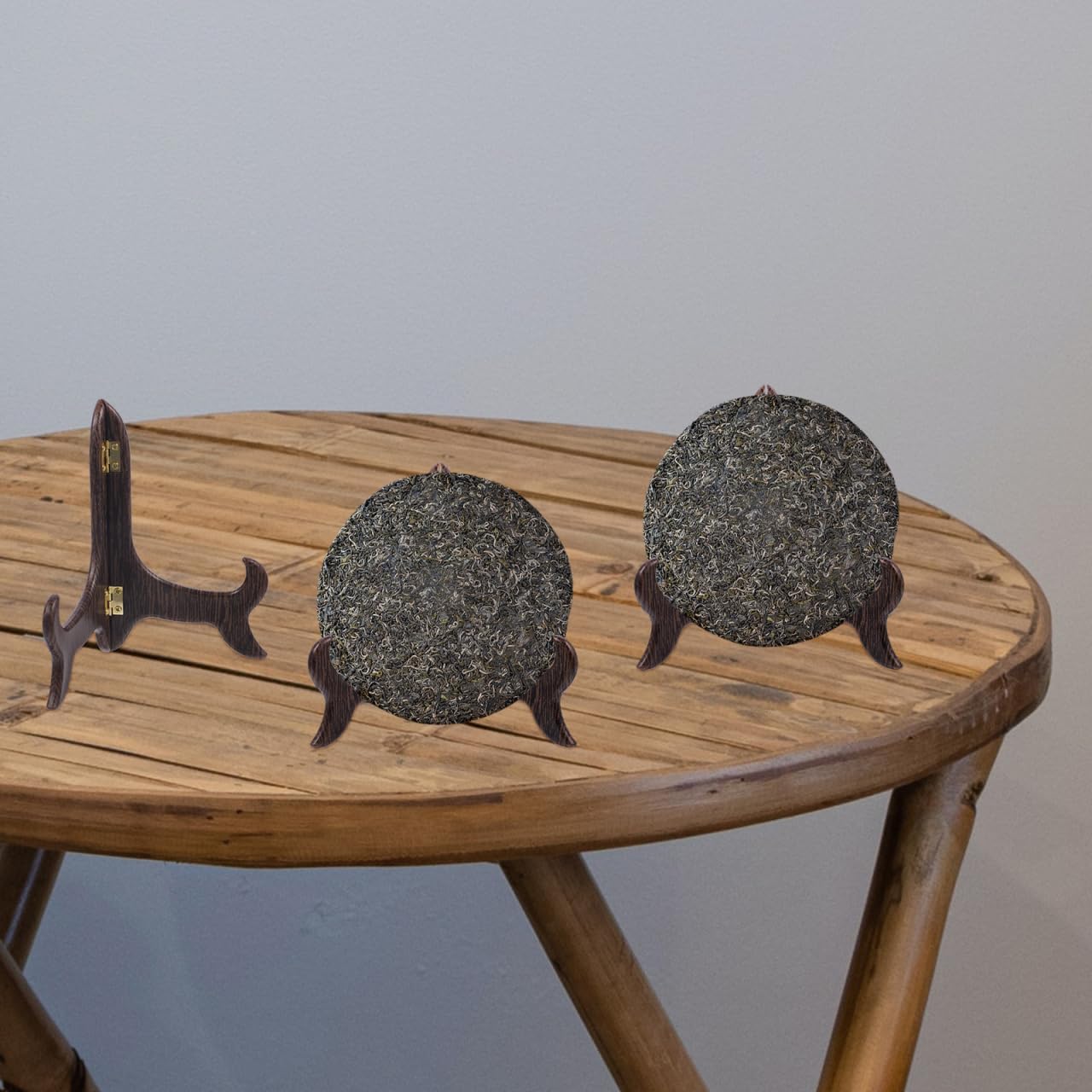 Pu Er Tea Cake Stand 5.90X5.70 Inch Bamboo Display Rack Compact Holder for Pu-Erh Tea Storage and Home Decorative Display