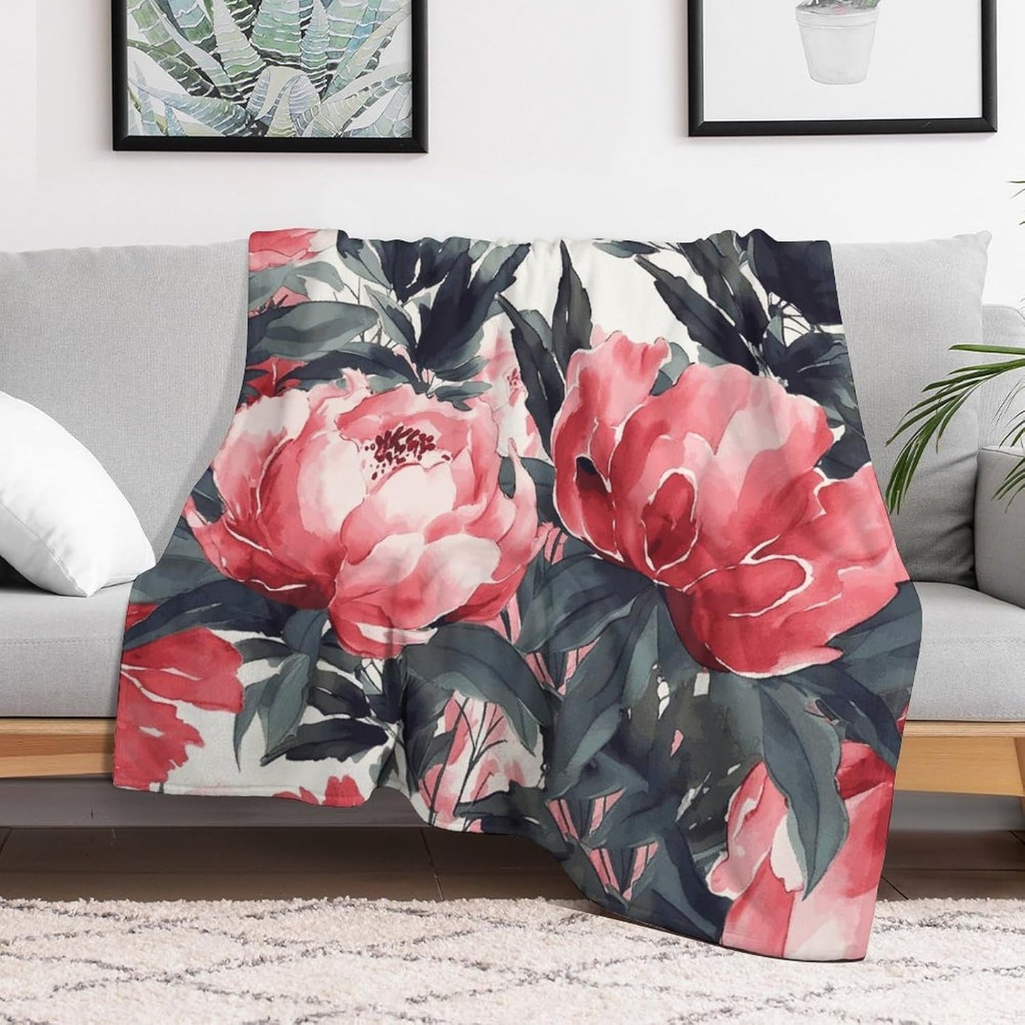 Peonies Spring Blanket Super Soft Lightweight Throw Blanket Cute Cozy Warm Bed Blanket Decorative Fuzzy Blanket All-Season Home Decor Gift for Sofa Couch Living Room 30"*40"（76 * 100cm）
