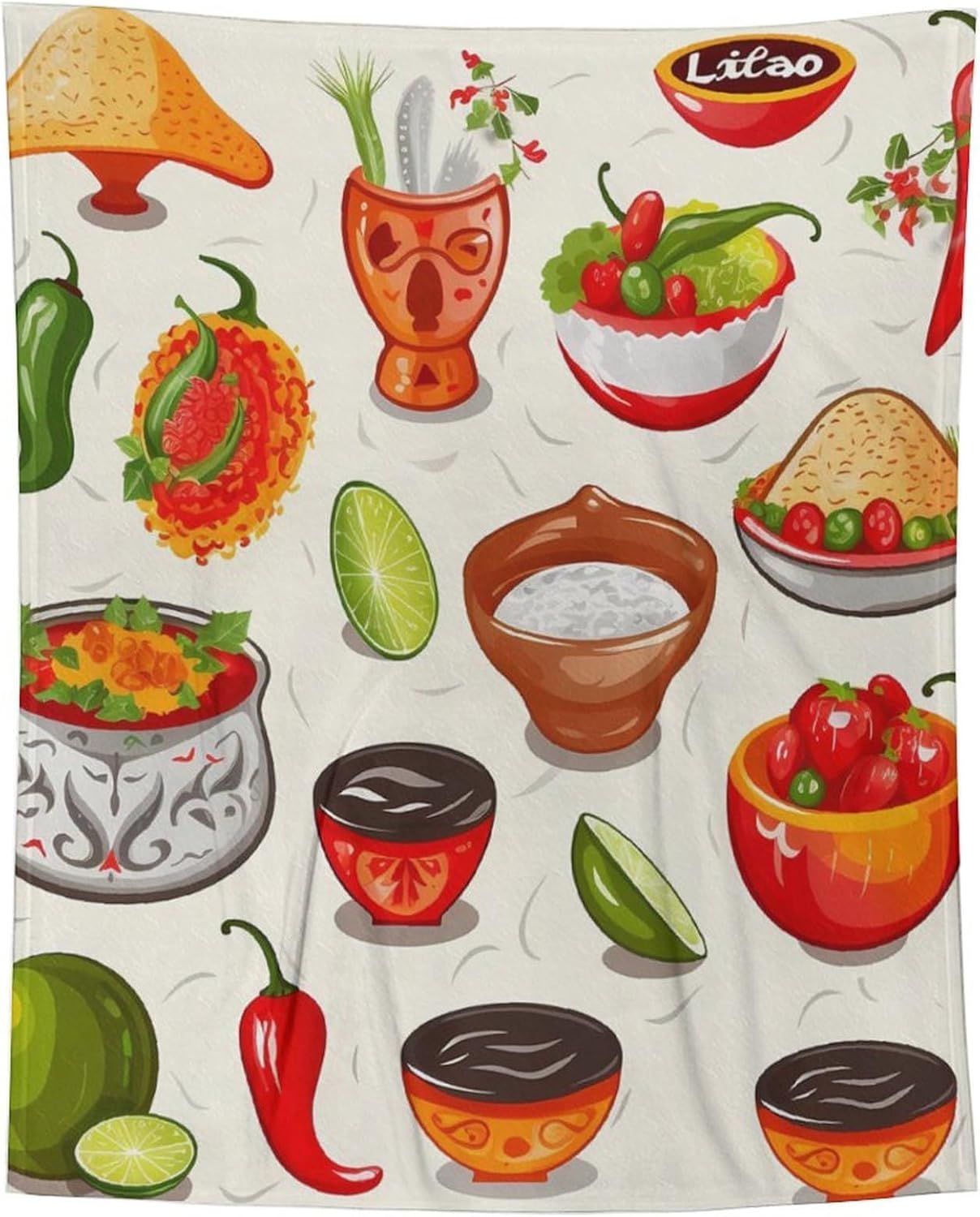 Custom Flannel Fleece Throw Blanket for Adults 50x60 Lightweight Mexican Salsa Symbols Bedtime Blanket Soft Warm Blankets for Bed Couch Sofa Camping Picnic Wedding Gift Winter Home Decora
