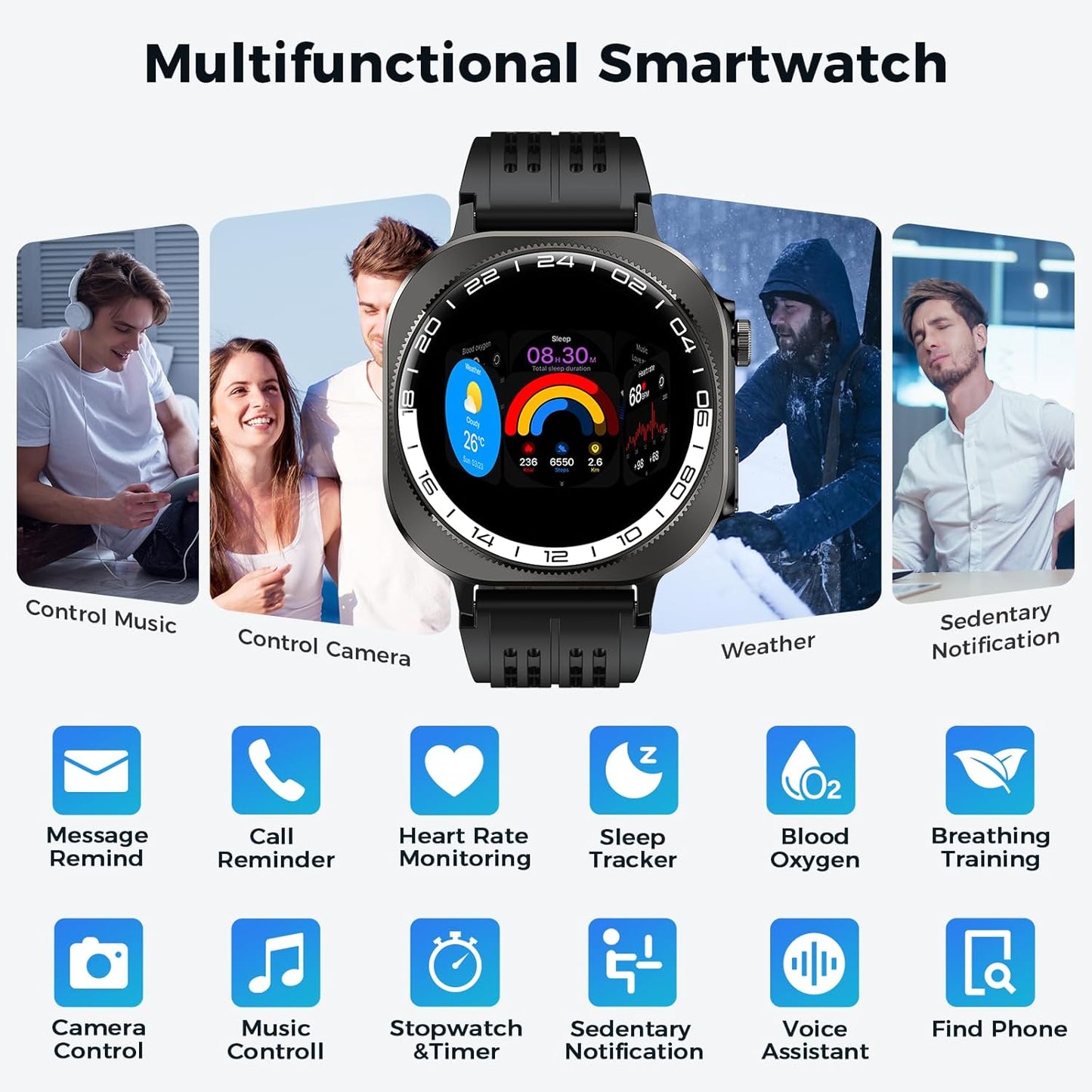 Smart Watch, 2026 AMOLED 1.43" Fitness Smartwatch for Men Women, Bluetooth 5.4 Call, 130+Sports Modes, 60+Days Flashlight, Heart Rate/Sleep Monitor, IP68 Waterproof Activity Tracker for Android iOS
