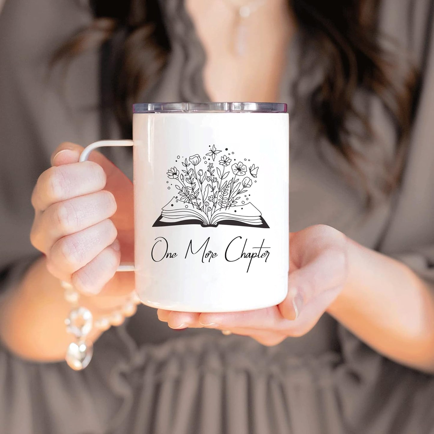 Hyturtle Book Coffee Mug With Lid & Spoon Gifts For Book Lovers, 12oz Insulated Stainless Steel, Christmas Birthday Gifts For Librarians, Readers, One More Chapter Gift Coffee Tea Travel Cup