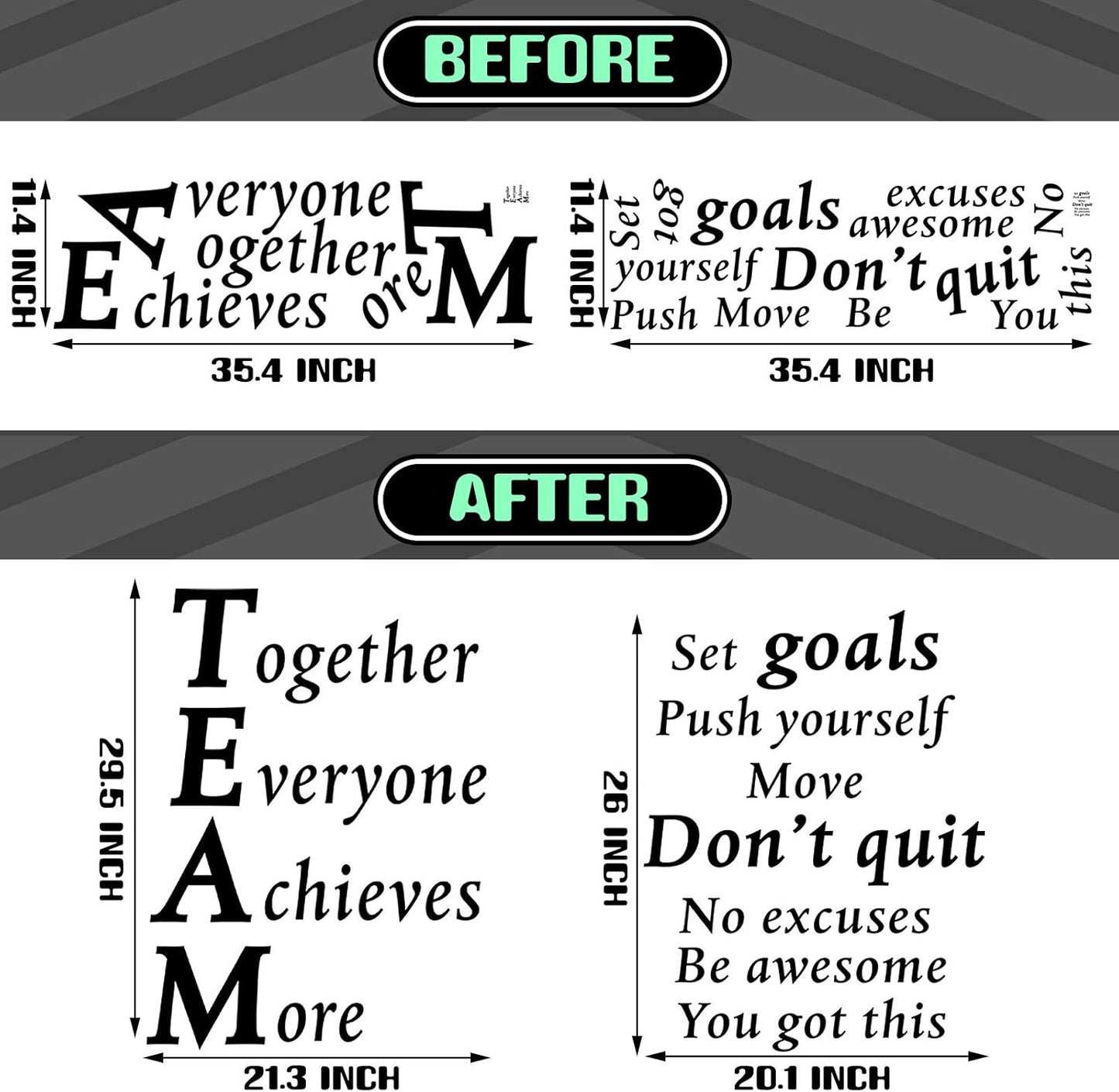 2 Sheets Motivational Wall Decals Vinyl Inspirational Quotes Stickers Together Everyone Achieves More Office Positive Sayings Wall Decals for Back to School Office Classroom Team Gym Bedroom Decor