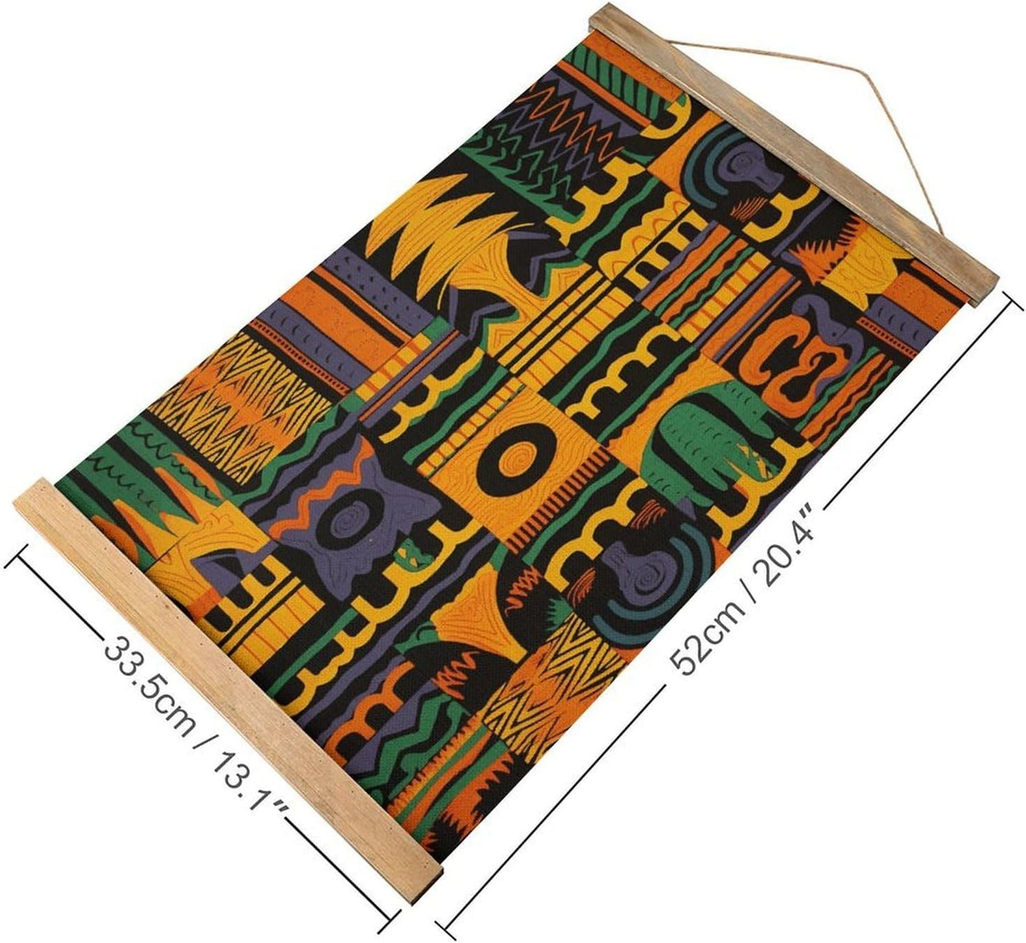 Vintage African Ethnic Pattern Poster with Wooden Frame Personalized Linen Hanging Scroll Painting Rustic Wall Hanging Illustrative Modern Artwork Decor for Home Living Room Bedroom Office