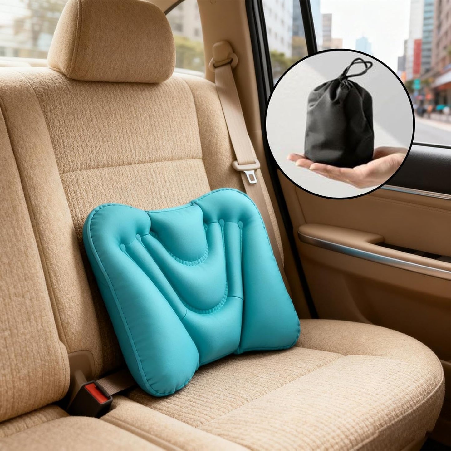 Lumbar Support Pillow - Ergonomic Inflatable Breathable Foldable,Lumbar Support Pillow for Car | for Travel Airplane Outdoor Home Office Chair Seat Bed Car Driving Sitting Reading