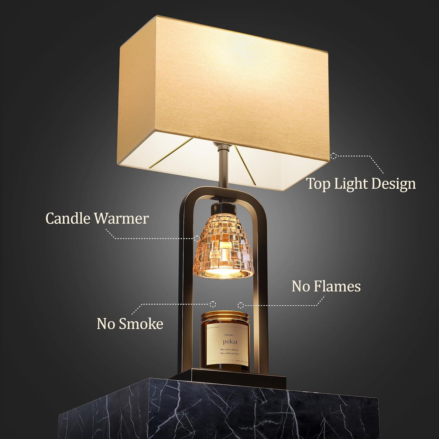 PoKat Electric Candle Warmer Lamp Black, Modern Lamp Candle Warmer with Timer Dimmer, Wax Light Warming Table Lamp for Jar Candles, Bedside Lamp for House Warming Home Decor Living room, Bulb Included