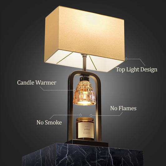 PoKat Electric Candle Warmer Lamp Black, Modern Lamp Candle Warmer with Timer Dimmer, Wax Light Warming Table Lamp for Jar Candles, Bedside Lamp for House Warming Home Decor Living room, Bulb Included