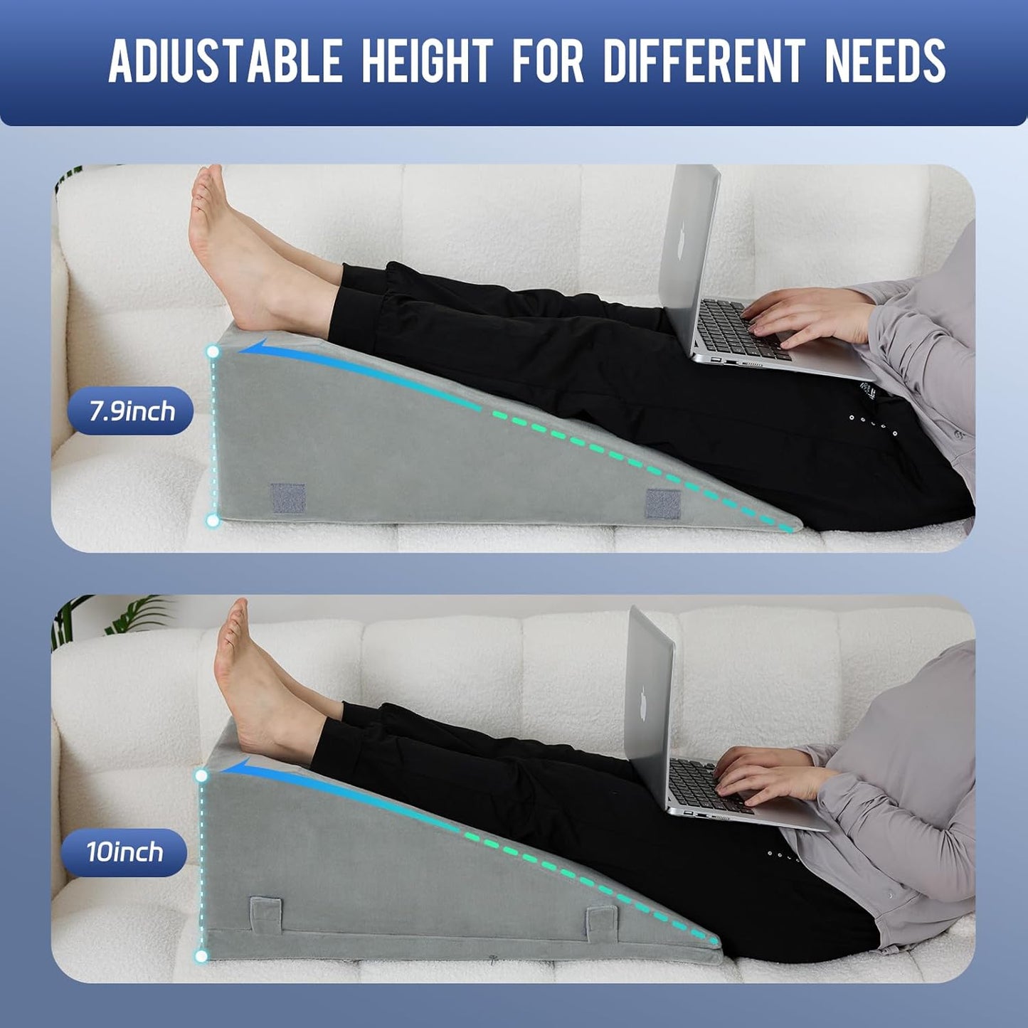 Leg Elevation Pillow for After Surgery, Adjustable Wedge Pillow for Legs Knee Swelling & Blood Circulation Relief, Memory Foam Knee Replacement Surgery Recovery Pillow (Gray, 27.5inx13inx10in)