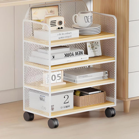 Movable under desk storage shelf bookshelf,metal bookshelf,rotating book shelf,spinning bookshelf,bookshelves,bookcase,Suitable for living room, bedroom, study, living room corner, office(White,40x22x