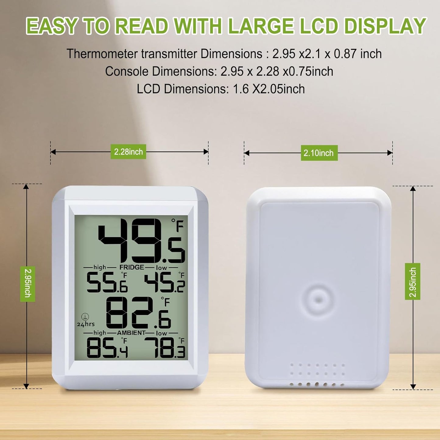 Refrigerator Thermometer, Urageuxy Fridge and Freezer Temperature Monitoring, Digital Freezer Room Thermometer with Magnetic Back