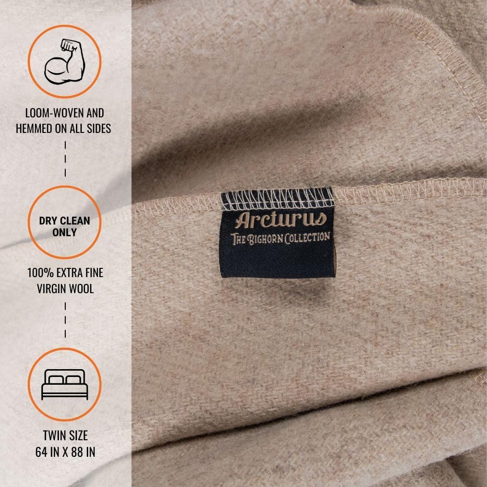 Arcturus Bighorn 100% Virgin Wool Blanket | Heirloom-Quality Wool Bedding for Home & Cabin | Warm, Thick & Durable (Twin Size, Ivory)