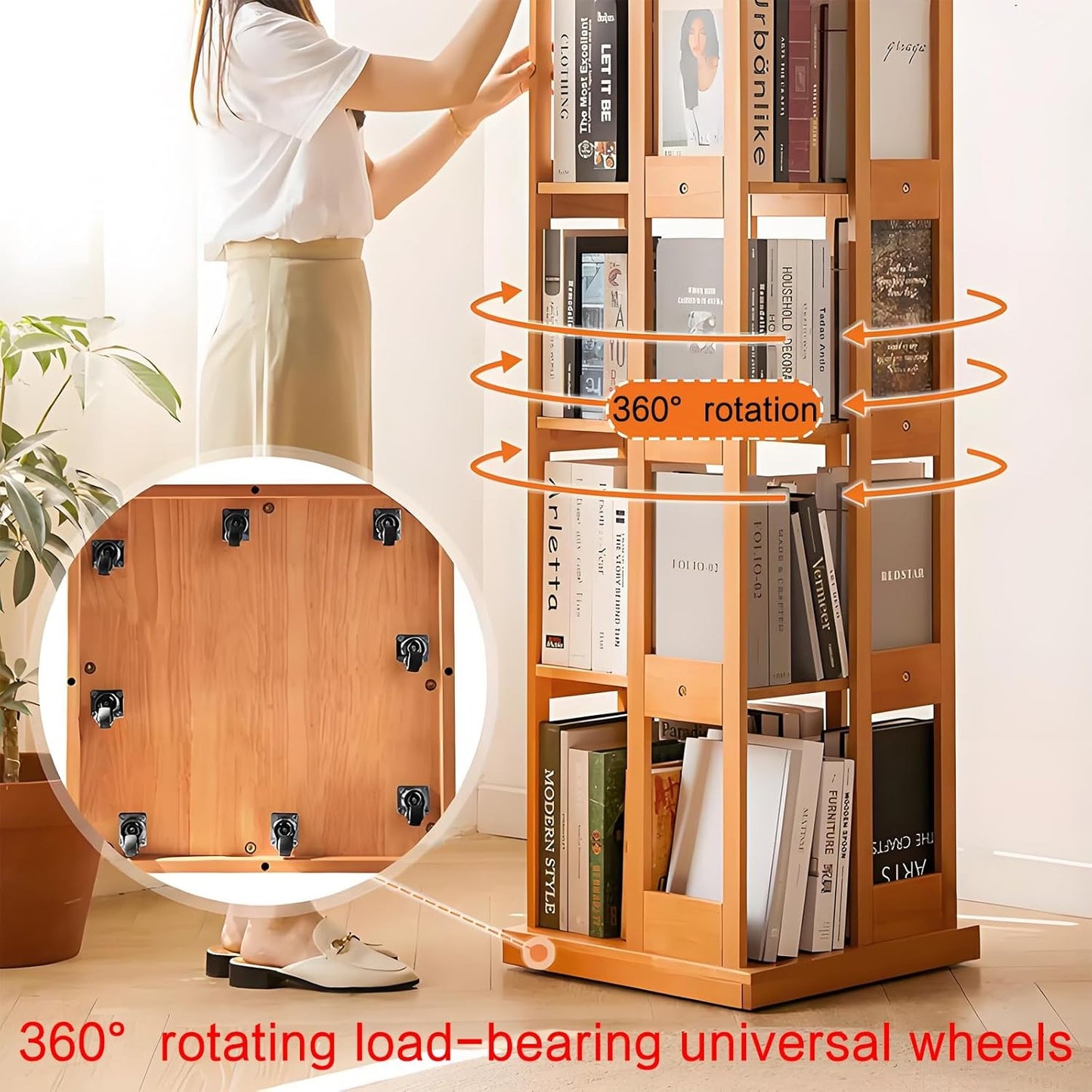 Rotating book shelf,unique bookshelf,room decor,spinning bookshelf tower,book case revolving,modern bookshelf,rotating bookcase,Suitable for living room, bedroom, study, office, balcony(Primary color,