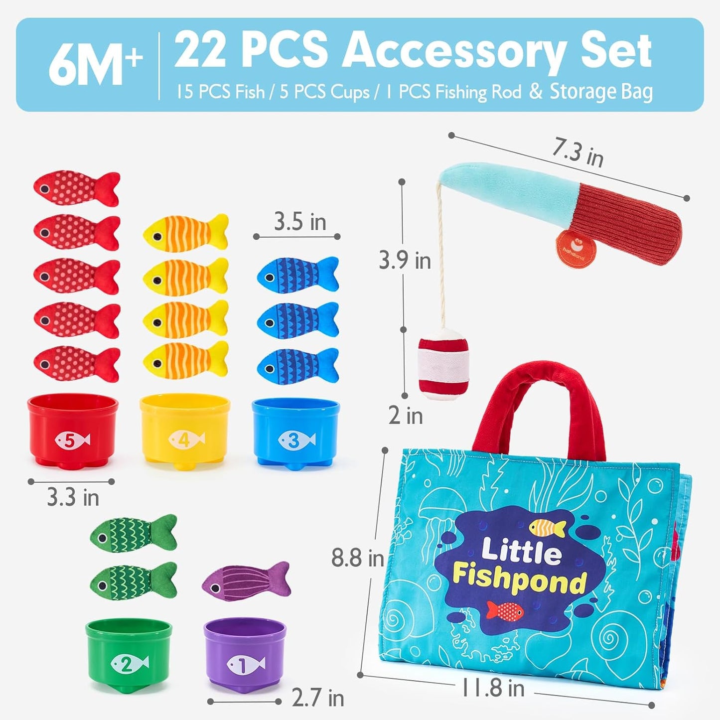 hahaland Montessori Toys for 1 Year Old Boy Girl Birthday Gift - 10 in 1 Cloth Fishing Game Easter Basket Stuffers for Toddler Toys 1-3 with Stacking Cups - Number Counting, Color Sorting Learning