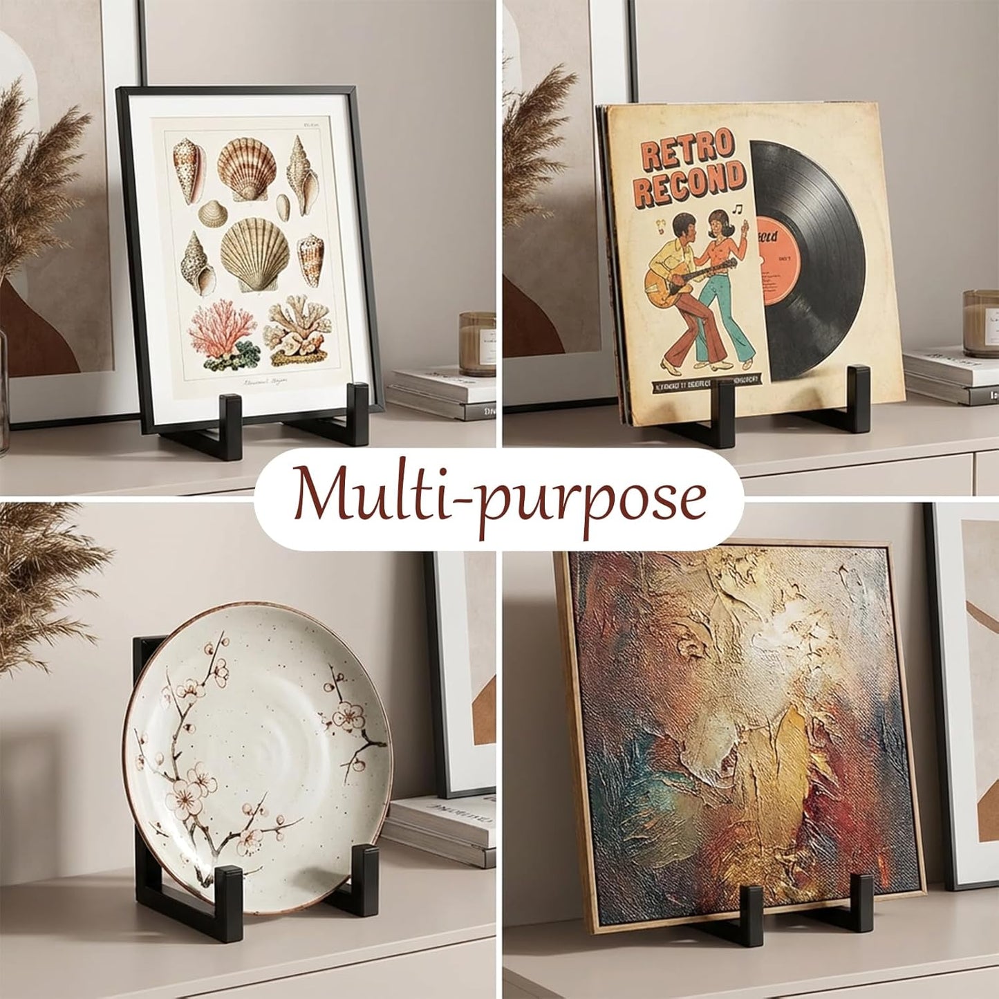 2 PCS Picture Easels for Display Plate Holder Stand, 8 Inch Metal Decorative Plate Holder Tabletop Display for Books, Plates, Photos, Paintings, Crafts and Home Decor-Black
