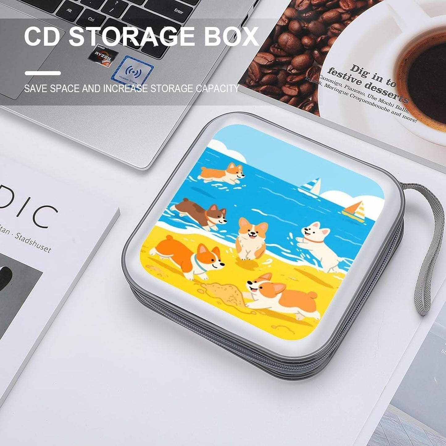 Cute Dogs CD Case Portable Zipper CD Case 40 Capacity Hard Plastic DVD Cases Holder Large Storage Disc Wallet Bag for Car Home Travel DVD Collection Bag