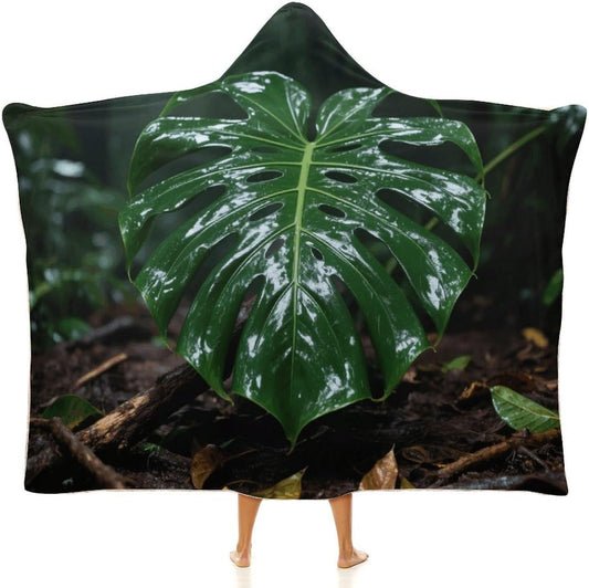 Tropical Green Leaf Wearable Hoodie Blanket for Women Men Fleece Blanket with Hood Oversized Warm Cozy Gifts