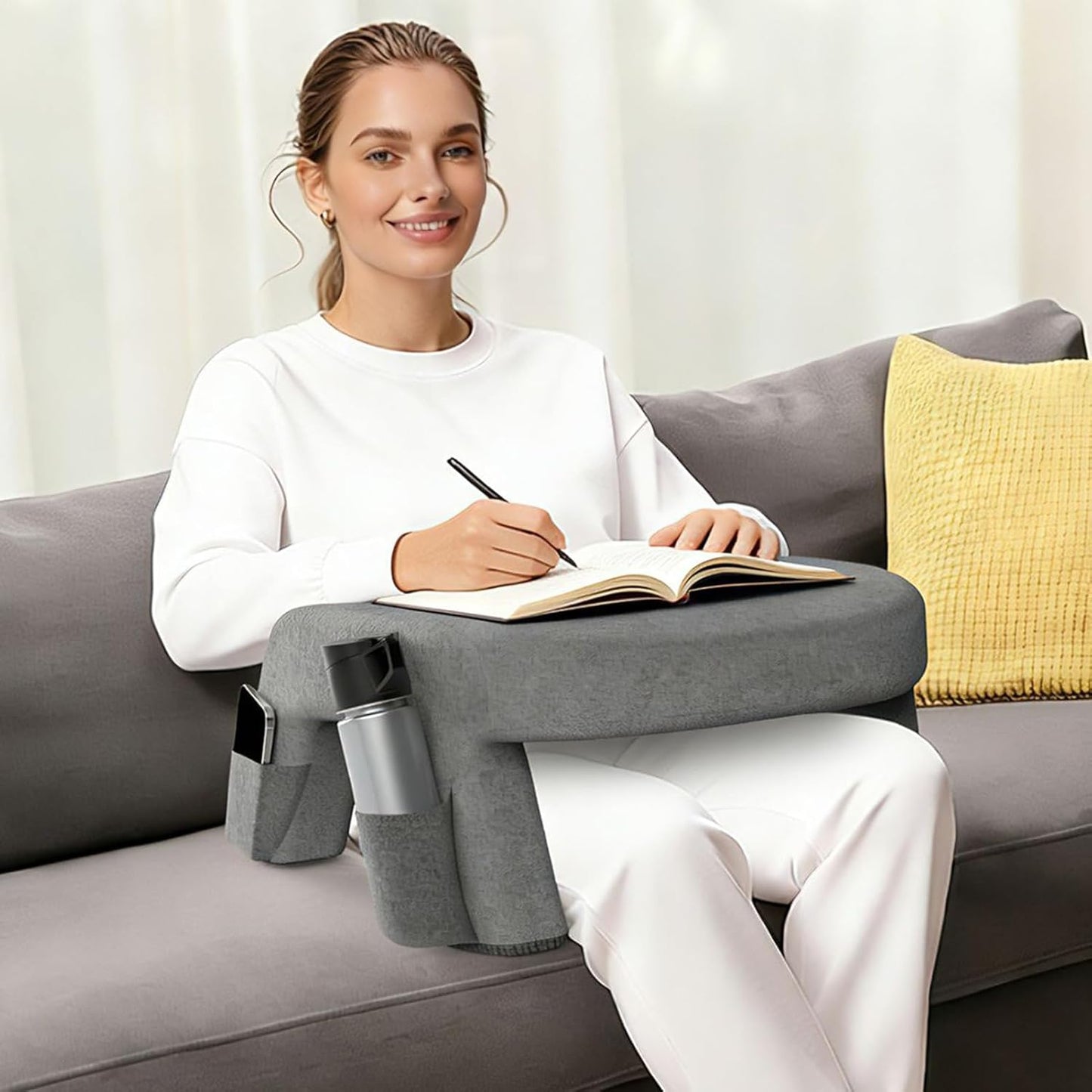 Memory Foam Reading Pillow, Ergonomic Bed Cushion, Non Slip Arm Rest Pillow with Lap Desk Support, Floor Couch Pillows, Reading Pillows with Design Work Crocheting Sitting Book Laptop Tablet