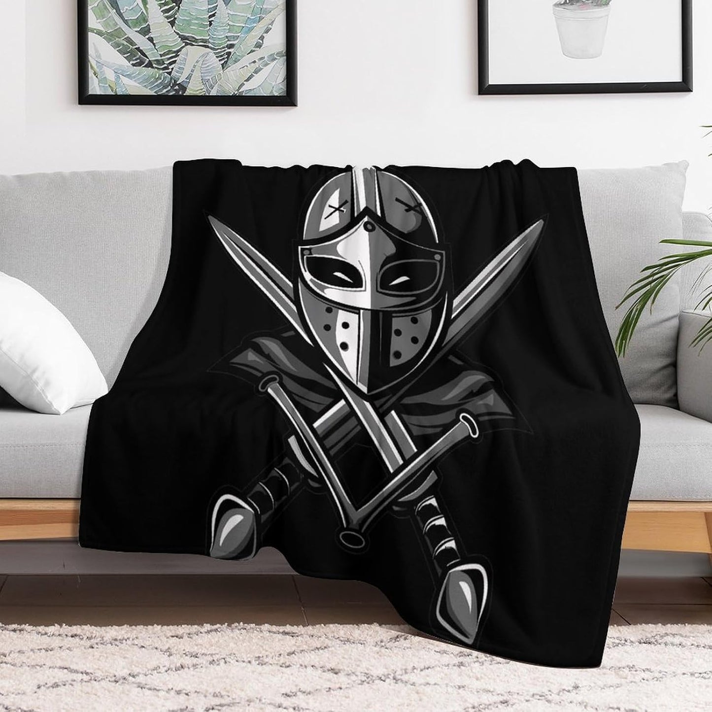 Fencing Mask Sword Fleece Blanket Soft Cozy Throw Blanket Couch Blanket for Home Living Room Decor 50"x60"