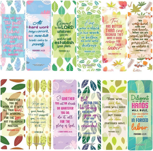 NewEights Bible Verses About Work That Motivate and Uplift You Bookmarks (12-Pack) - Daily Motivational Card Set – Collection Set Book Page Clippers – Ideal for Church Gifts for Boys Girls