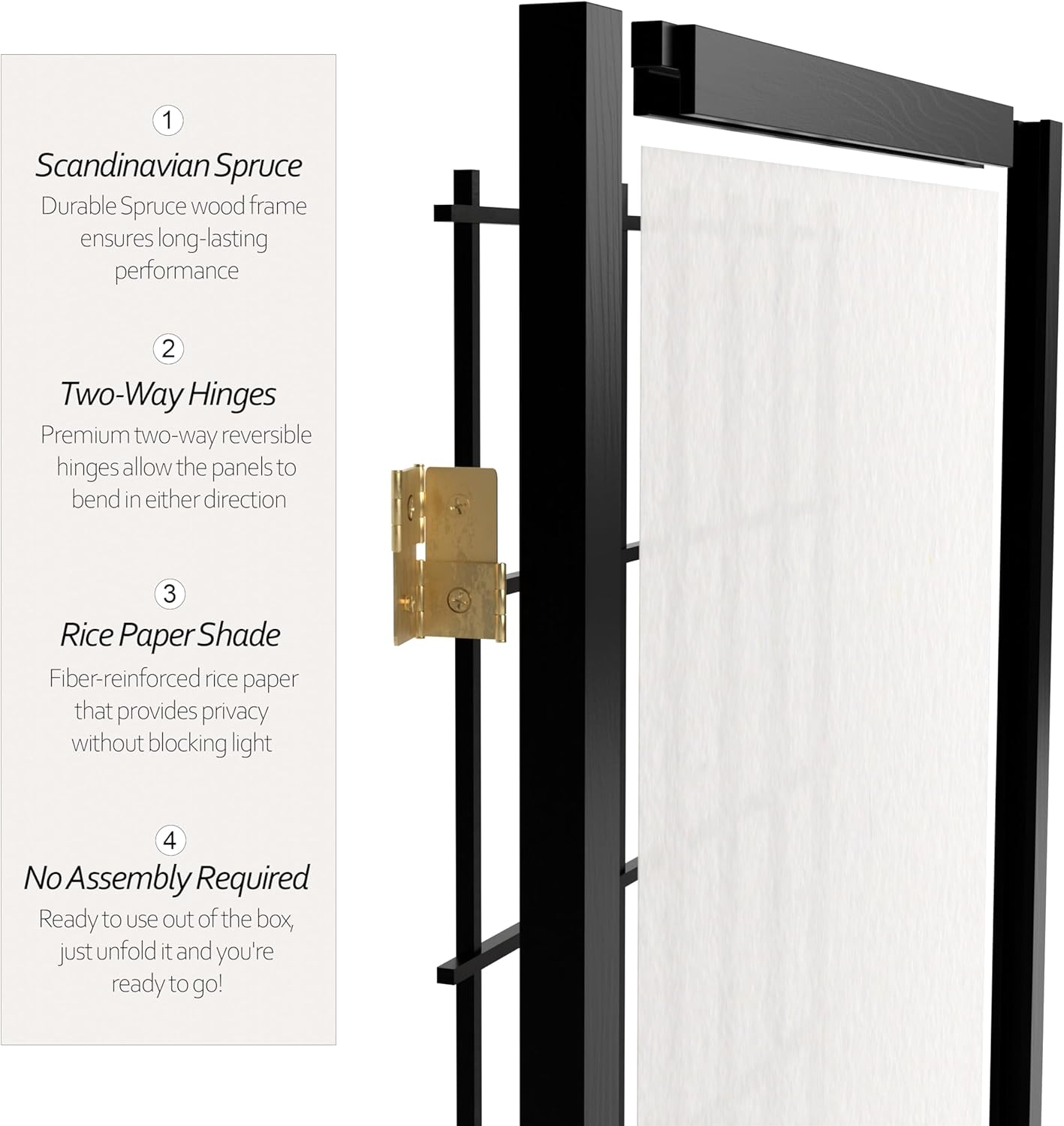 3 ft. Short Window Pane Shoji Screen - Black - 5 Panels