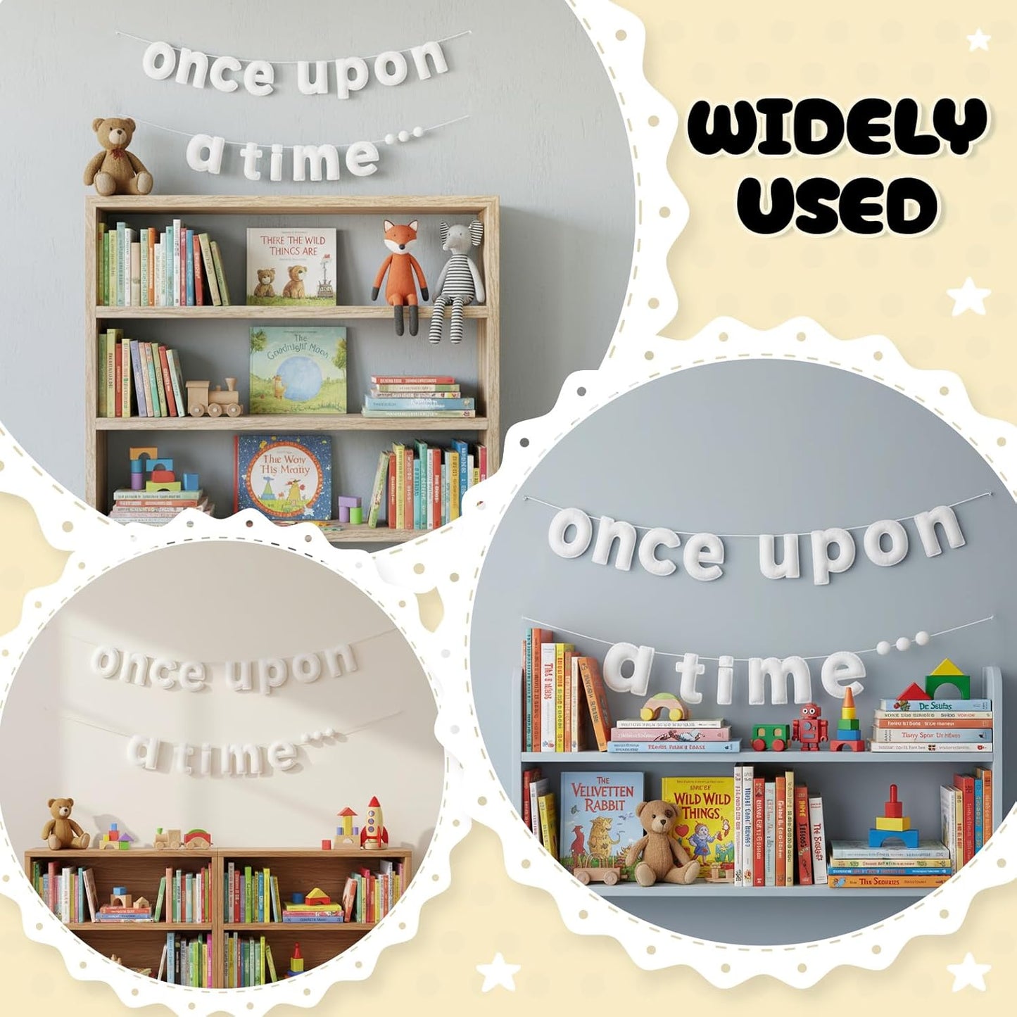 Once Upon a Time Decorations Felt Banner Once Upon a Time Sign Reading Corner Decor for Toddler Classroom Bedroom Living Room Family Bookshelf Birthday Present