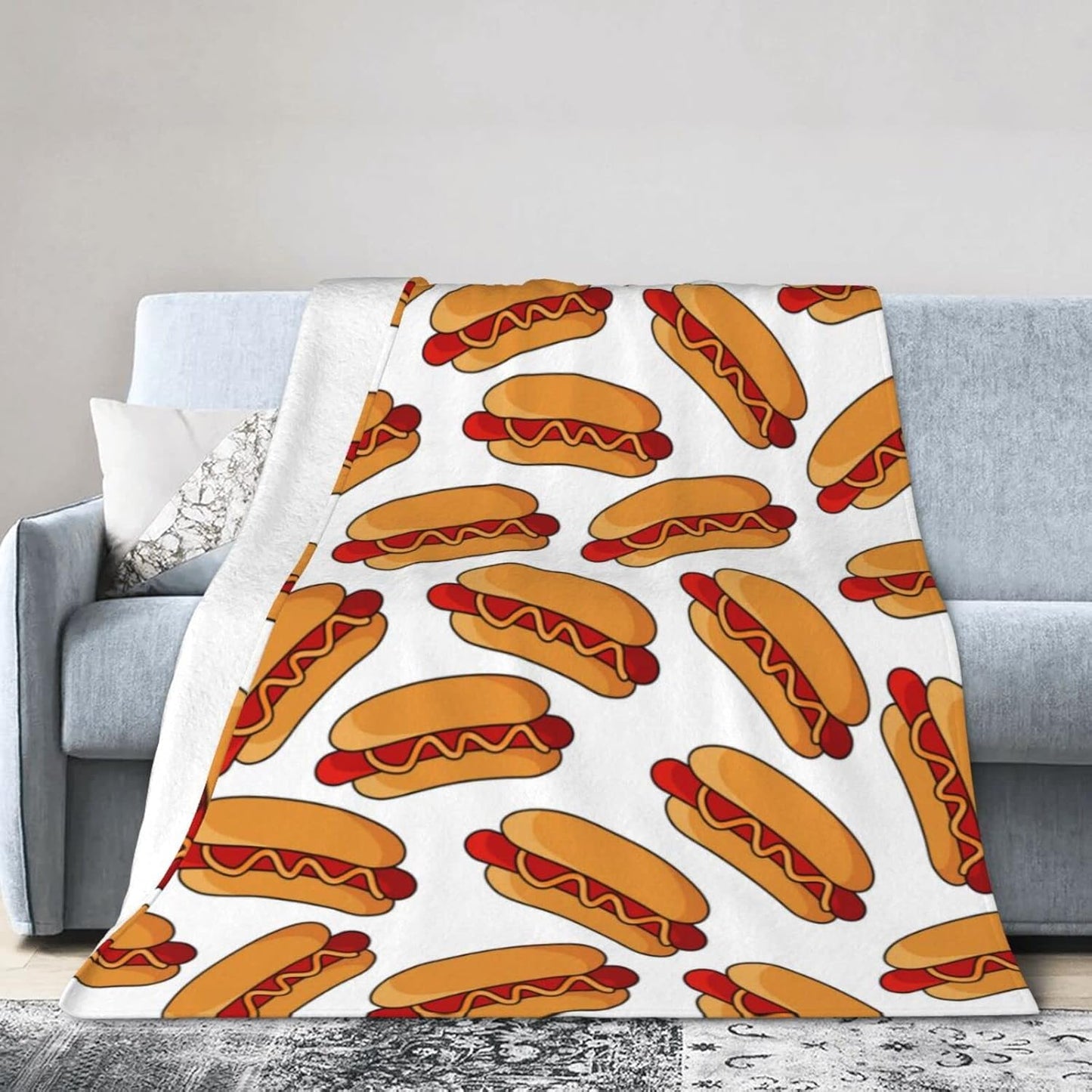 Hot Dog Food Throw Blanket Super Soft Warm Bed Blankets for Couch Bedroom Sofa Office Car, All Season Cozy Flannel Plush Blanket for Girls Boys Adults, 60"X50"