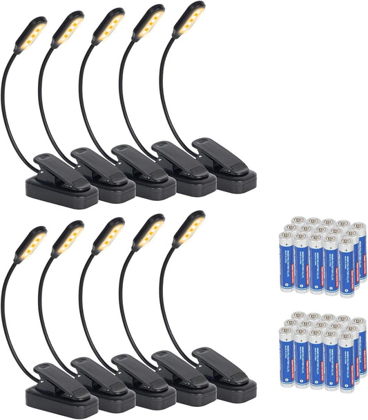 10 Pack Book Lights, Reading Lights for Books in Bed-Eye Caring 3 Colors, Stepless Dimming, 360° Flexible Studying Small Desk Lamp, Lightweight Clip-on LED Night Light for Book Lovers