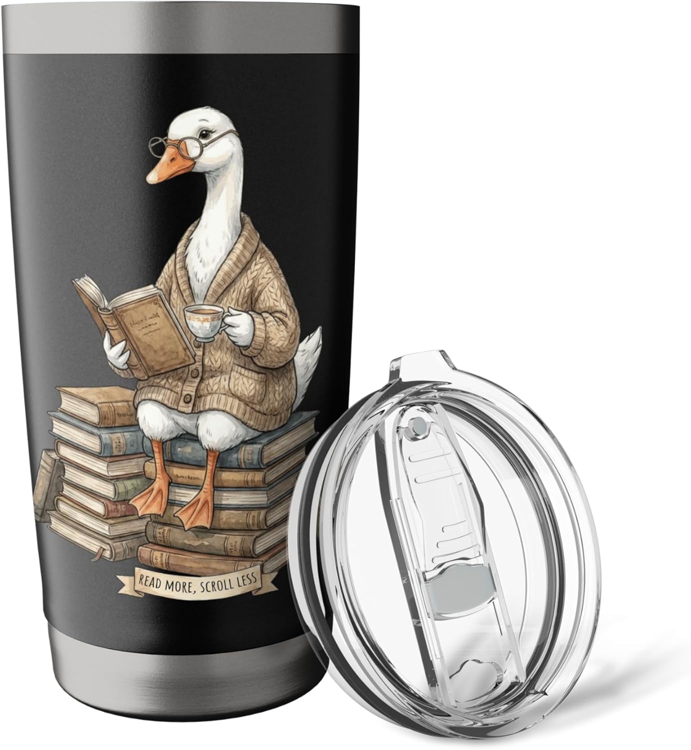 Reading Duck Cozy Illustration Stainless Steel Insulated Tumbler