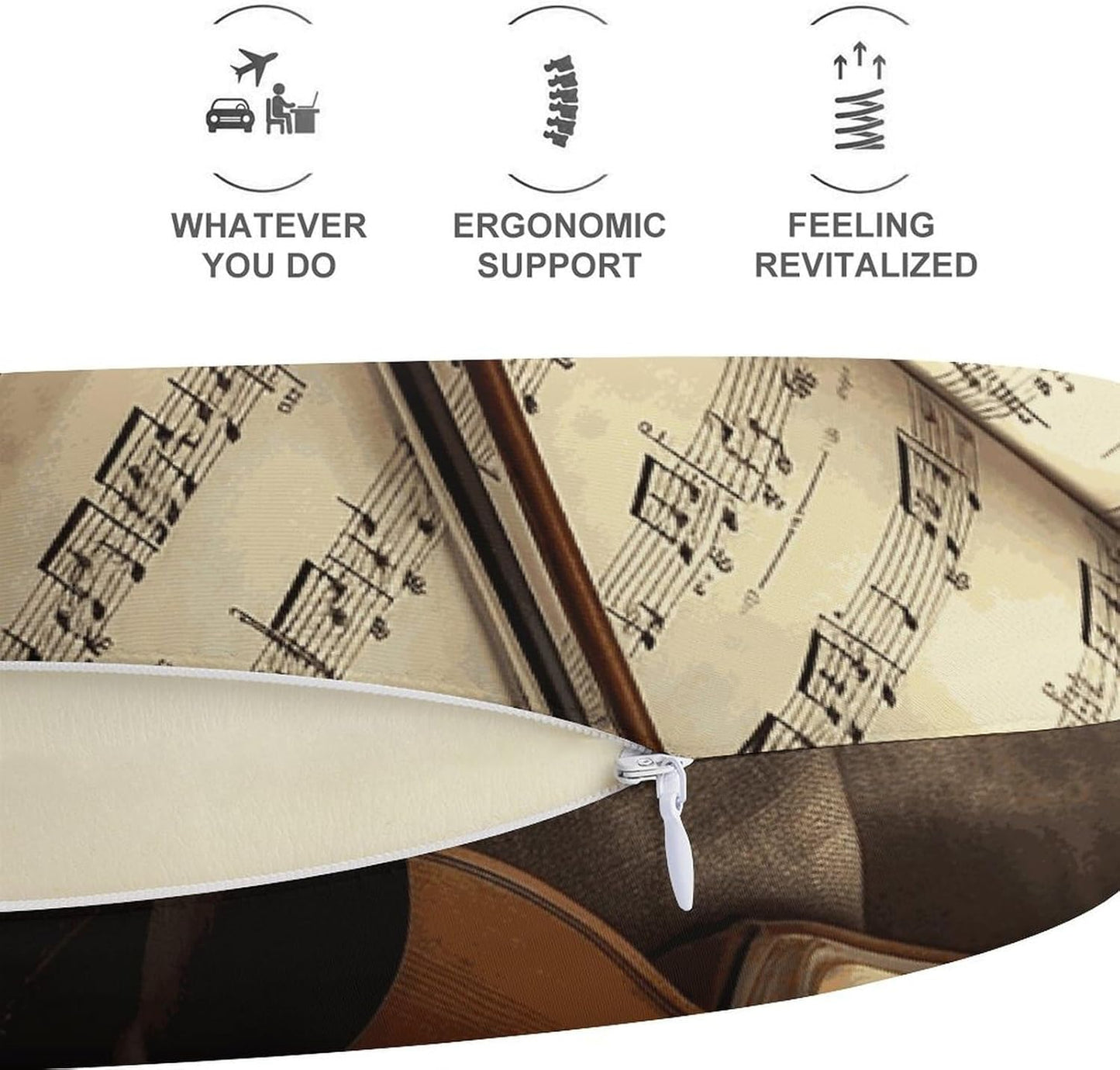 Violin and Book Neck Pillow Memory Foam U Shaped Pillows Portable Pillows for Shoulder Travel Head Support Pillow with Concealed Zipper for Airplane Car Home Office