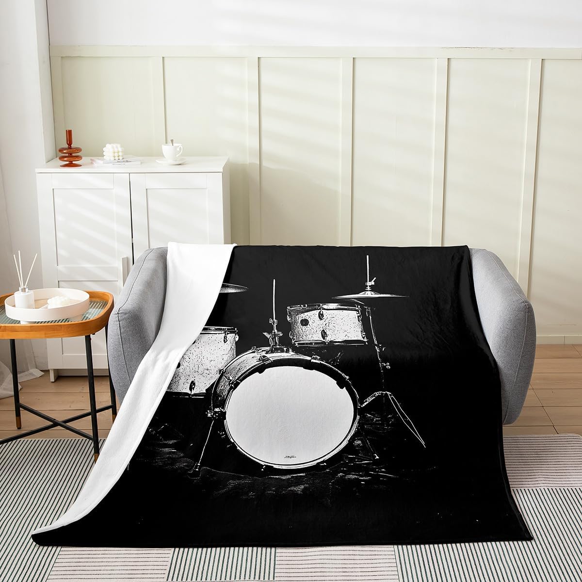 Erosebridal Drum Set Fleece Blanket,Musical Instrument Throw Blanket Throw 50x60 Inch for Bedroom Living Room Sofa Couch,Hip Hop Music Bed Blankets,Music Lovers Flannel Blankets