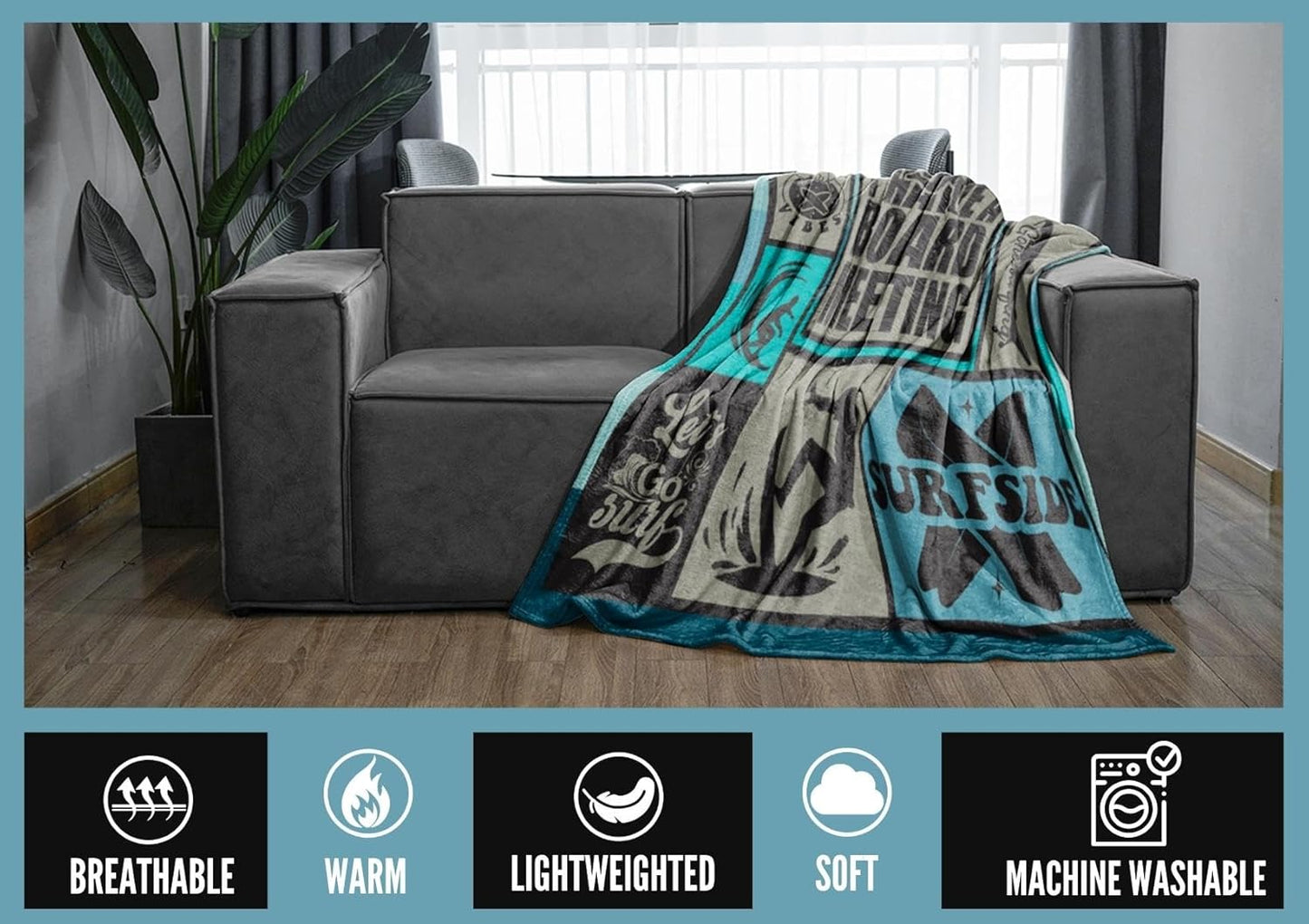 Surfing Gifts Blanket, Beach Flannel Throw Blanket for Men/Women, Funny Unique Birthday for Him/Her 50"*65"