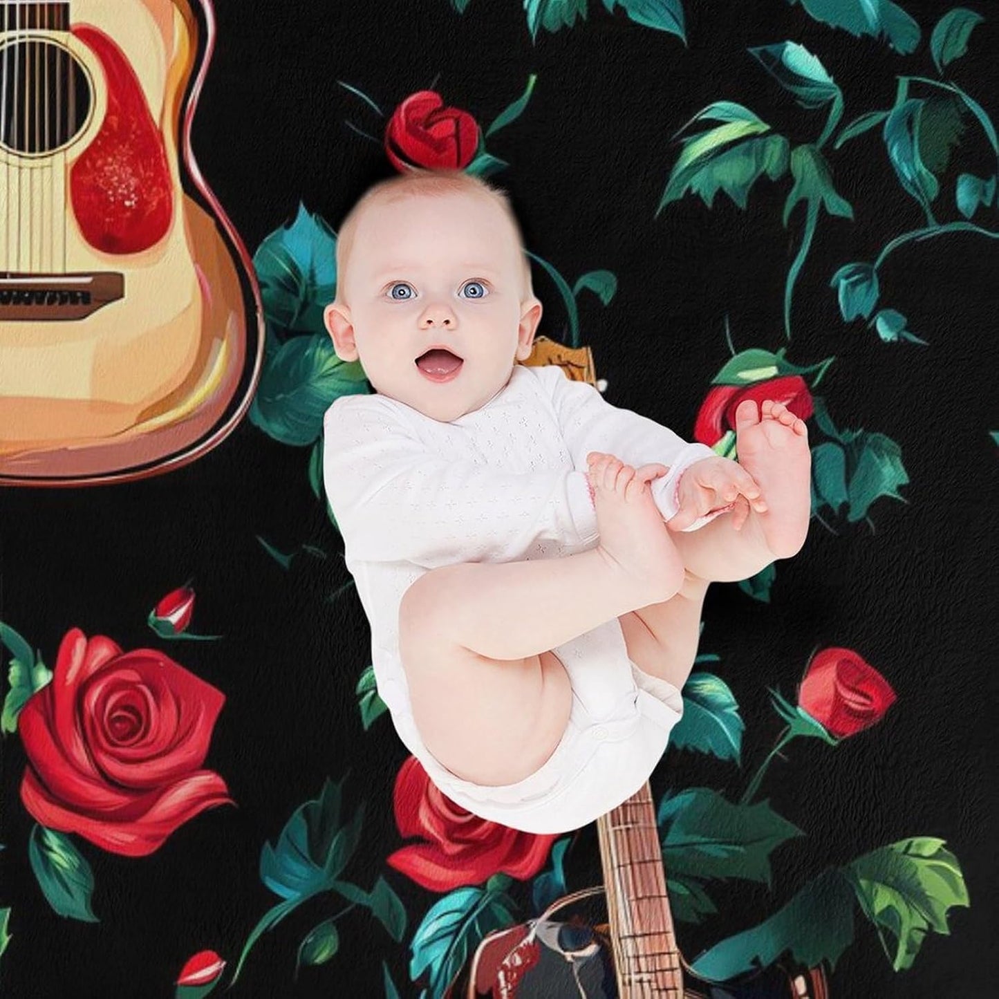 Guitar Rose Throw Blanket for Couch Bed Plush Cozy Fuzzy Flannel Blanket for All Season 30"x50"