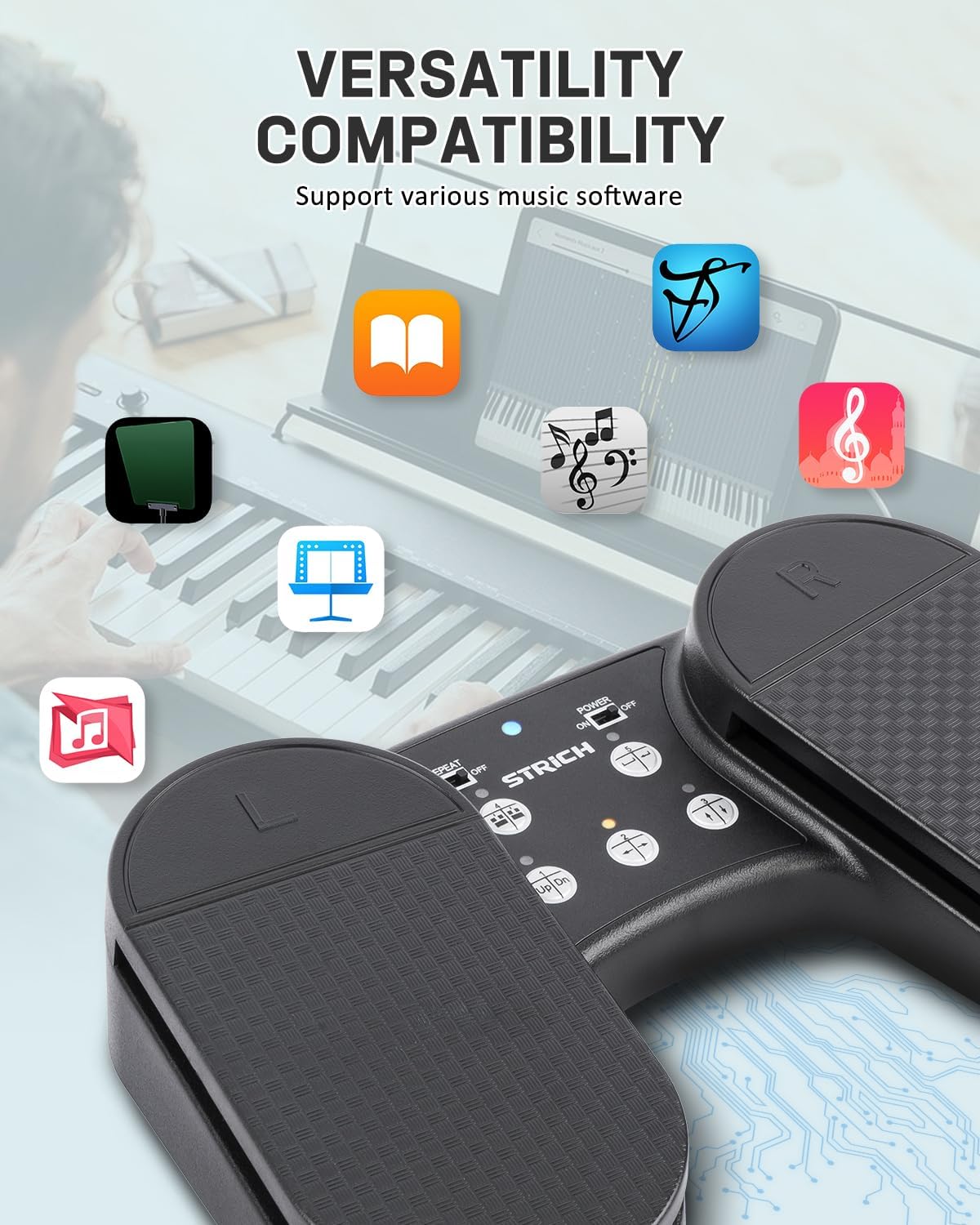 Wireless Page Turner Pedal for iPad, STRICH Rechargeable Music Page Turner Pedal, USB Silent Foot Pedal for Tablets Smartphones iPad Pro Multimedia Platforms PC, SPT-10