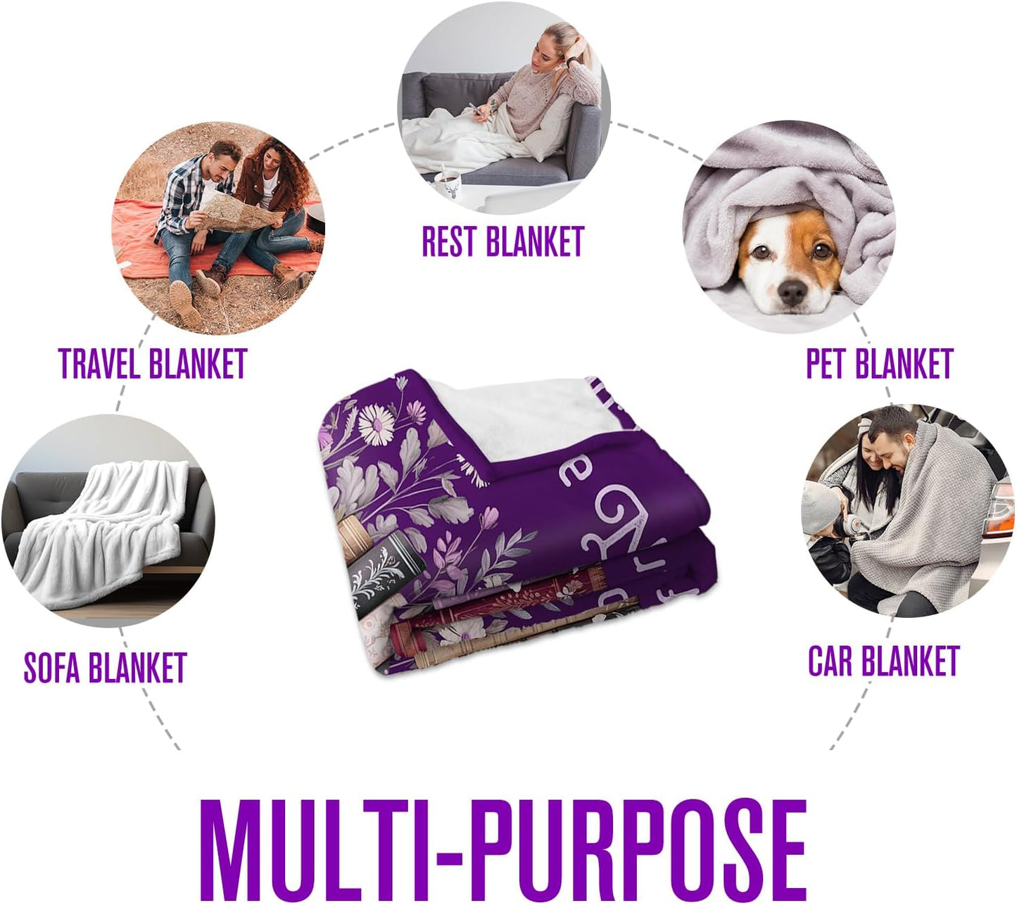 Book Lovers Gifts for Women, Reading Lovers Blanket, Reading Gifts, Bookworm Bookish Books Club Librarian Reading Gift, Reading Accessories for Book Lovers, Soft Bed Couch Decor Throw 50"x60"(Purple)