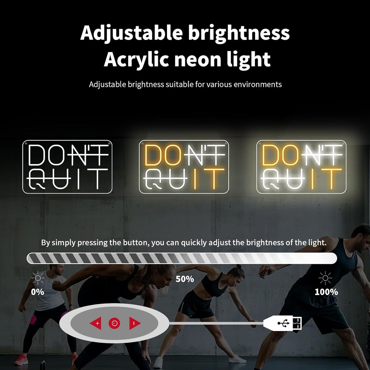 Don't Quit LED Neon Sign - Neon Signs for Wall Decor - Motivational Gym Neon Sign and Gym Wall Art for Home Gym - for Office Room, Gym Room, Man Cave, Gamer Room