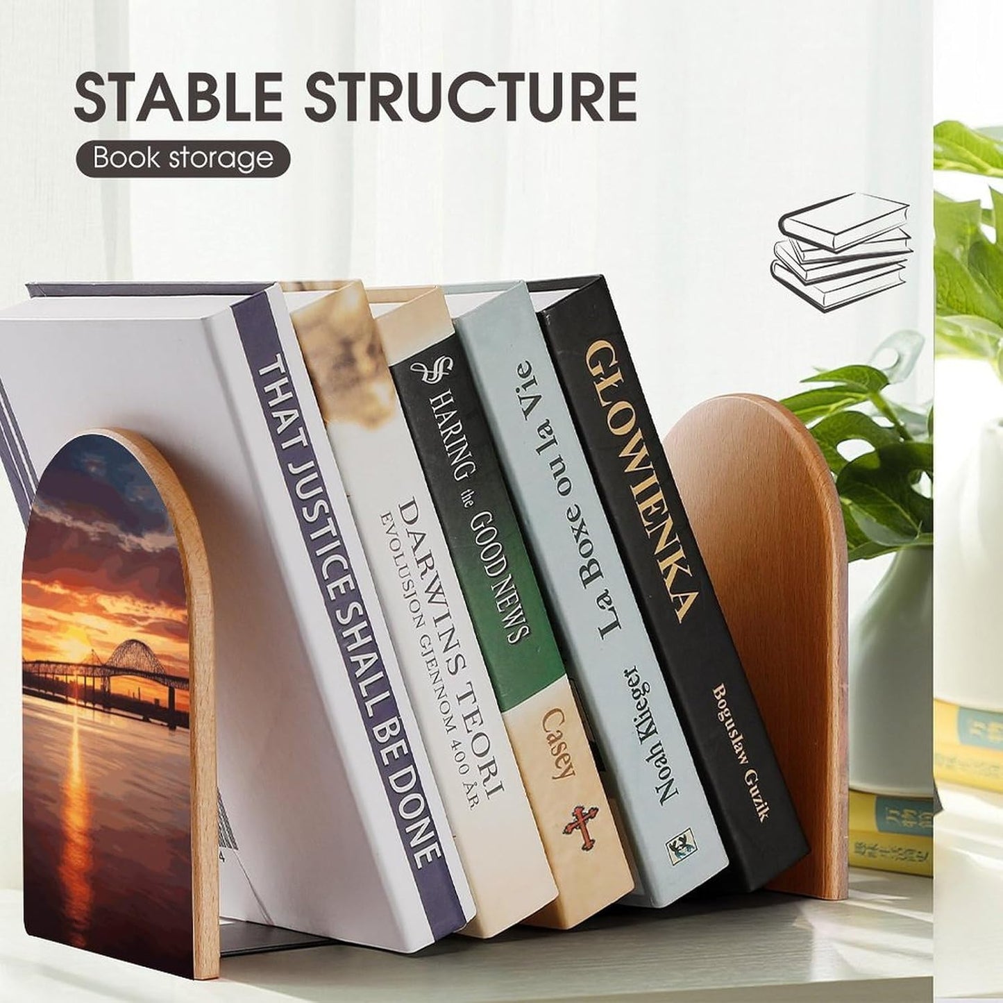Non-Slip Bookend for Shelves Newark Bay Bridge and Sunset Wooden Bookends with Metal Base Decorative Book Stopper for Home Heavy Duty Wood Book Storage for Books/CDs