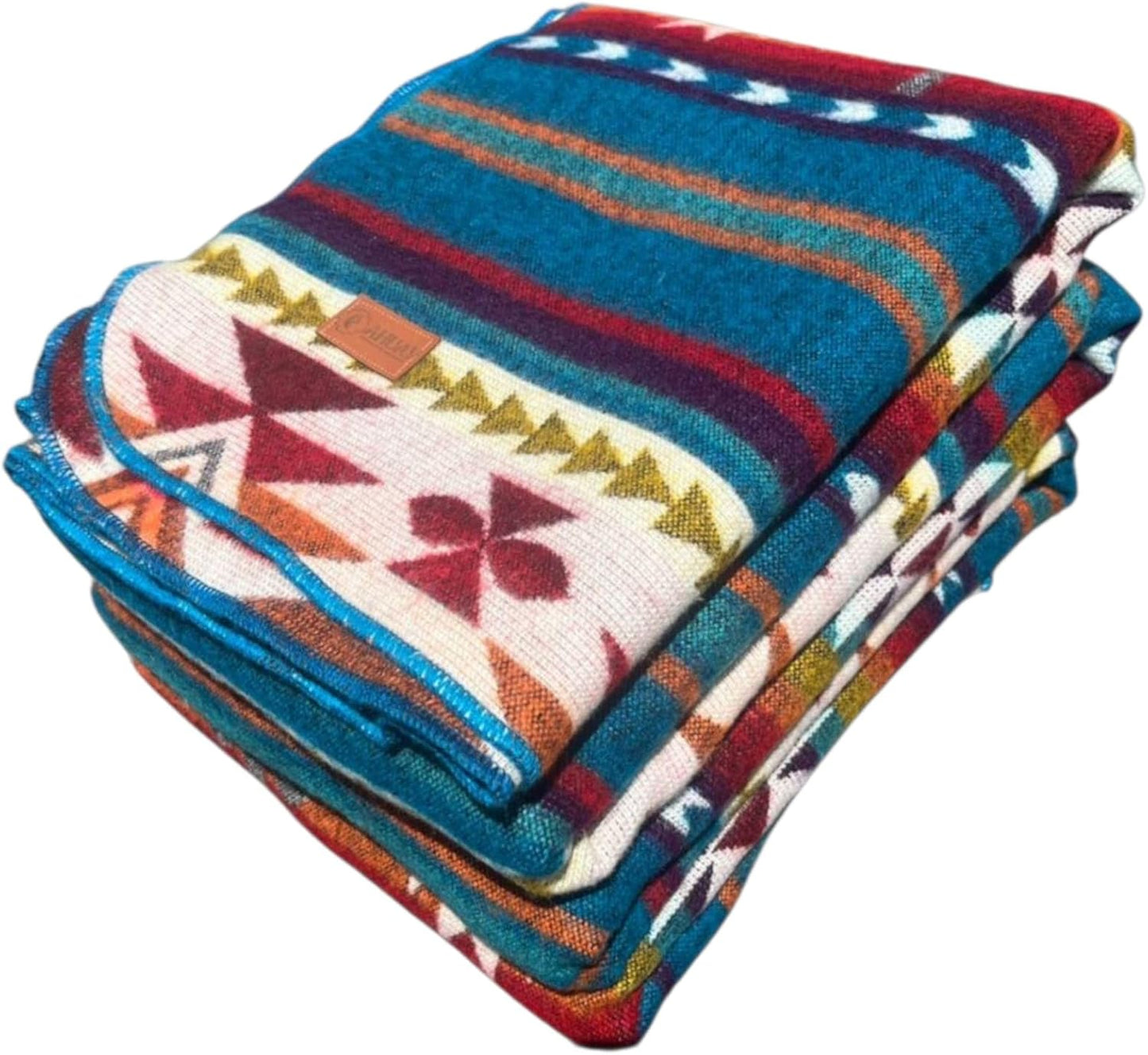 Alpaca Wool Blanket, King Size 100 x 83, Reversible 2 in 1, Thick and Ultra Soft, Hypoallergenic, Non-Itchy, Handmade in Ecuador. Premium Alpaca Wool Throw Blanket for Cozy Comfort (Turquoise)