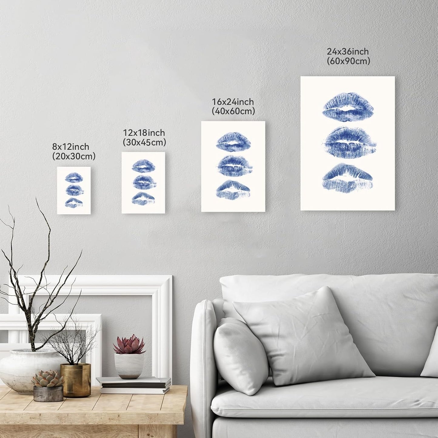 Framed Navy Cheetah Canvas Wall Art Set Retro 8 Ball Poster Blue Leopard Kiss Lips Print Trendy Preppy Aesthetic Dorm Room Decor Funky Blue Painting Picture for Apartment Bedroom 8x12inch