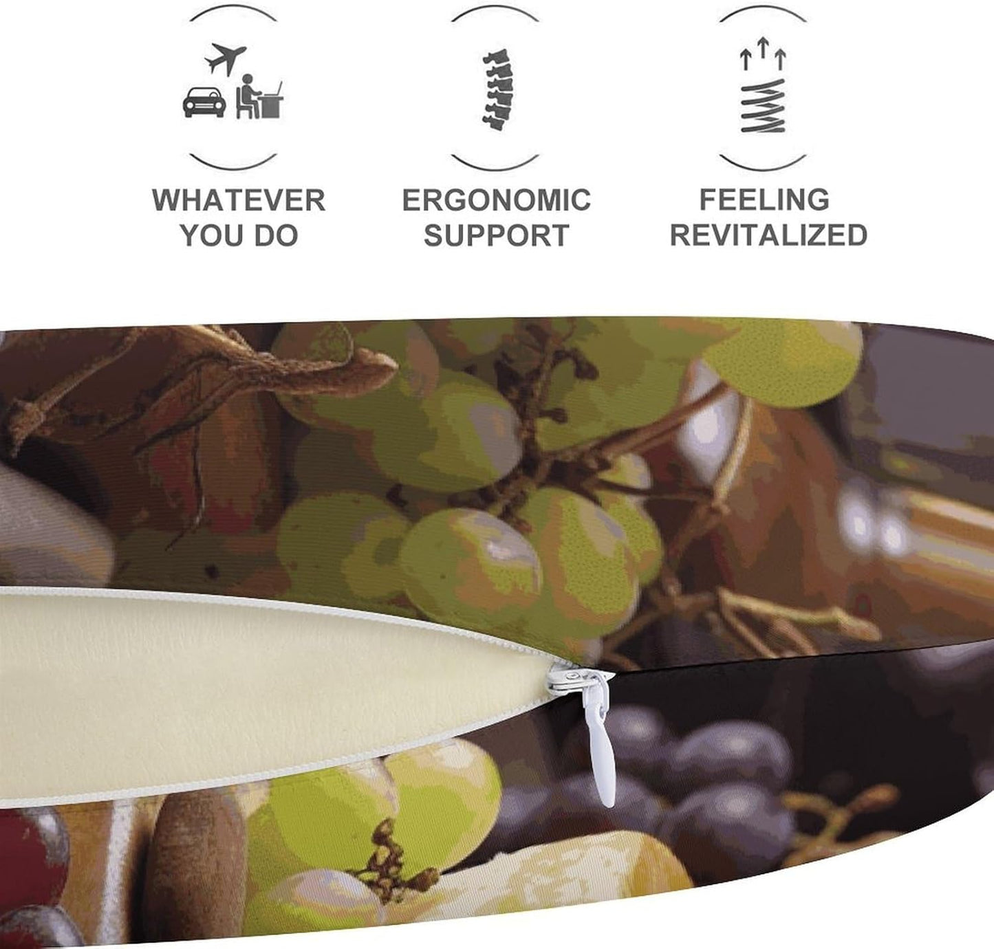 White Wine Cheese Cake Grapes Neck Pillow Memory Foam U Shaped Pillows Portable Pillows for Shoulder Travel Head Support Pillow with Concealed Zipper for Airplane Car Home Office