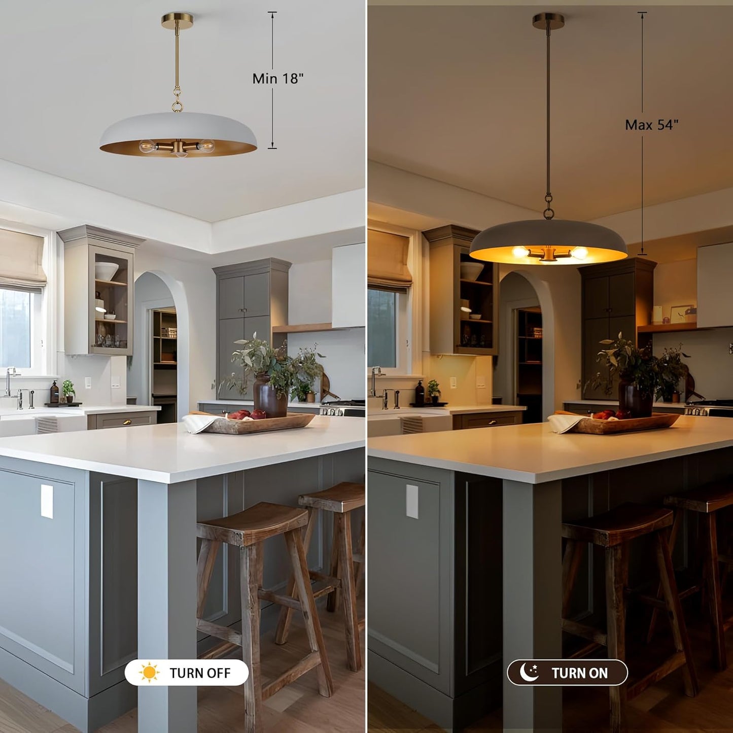 LamQee 20 Inch Oversized Large Pendant Lights, 3-Lights Gray and Gold Modern Dome Chandelier, Nordic Metal Pendant Lighting Fixture Ceiling Hanging for Kitchen Island, Dining Room Over Table, Bar