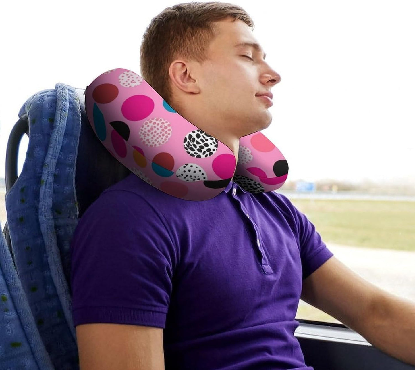 Crazy Pink Polka Dots Neck Pillow Memory Foam U Shaped Pillows Portable Pillows for Shoulder Travel Head Support Pillow with Concealed Zipper for Airplane Car Home Office