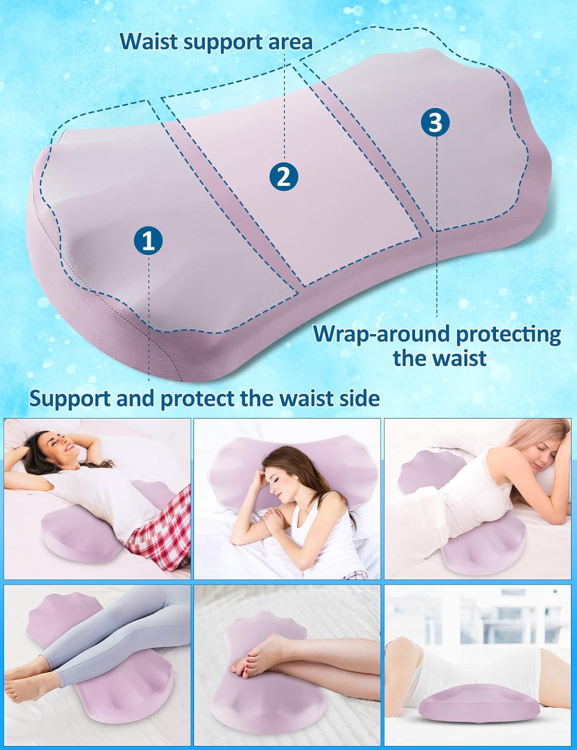 Lumbar Support Pillow for Bed – Floor Pillows & Cushions - Memory Foam Lower Back Pain Relief Pillow for Sleeping, Ergonomic Lumbar Pillow for Side & Back Sleepers, Sciatica & Hip Pain Relief