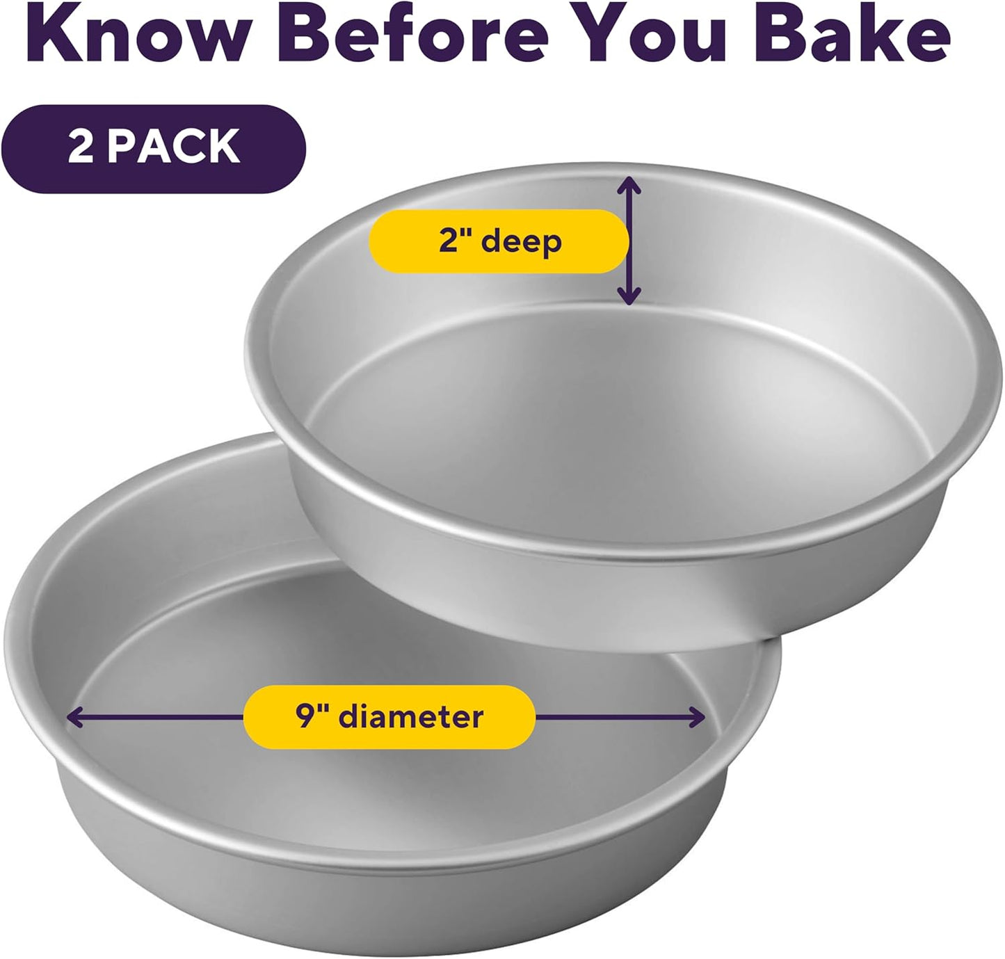 Wilton 2-Piece 9 x 2 Inch Round Cake Baking Pan Set, Even Heating Aluminum Bakeware for Tiered & Layered Cakes, Made without PFAS, Packaging May Vary