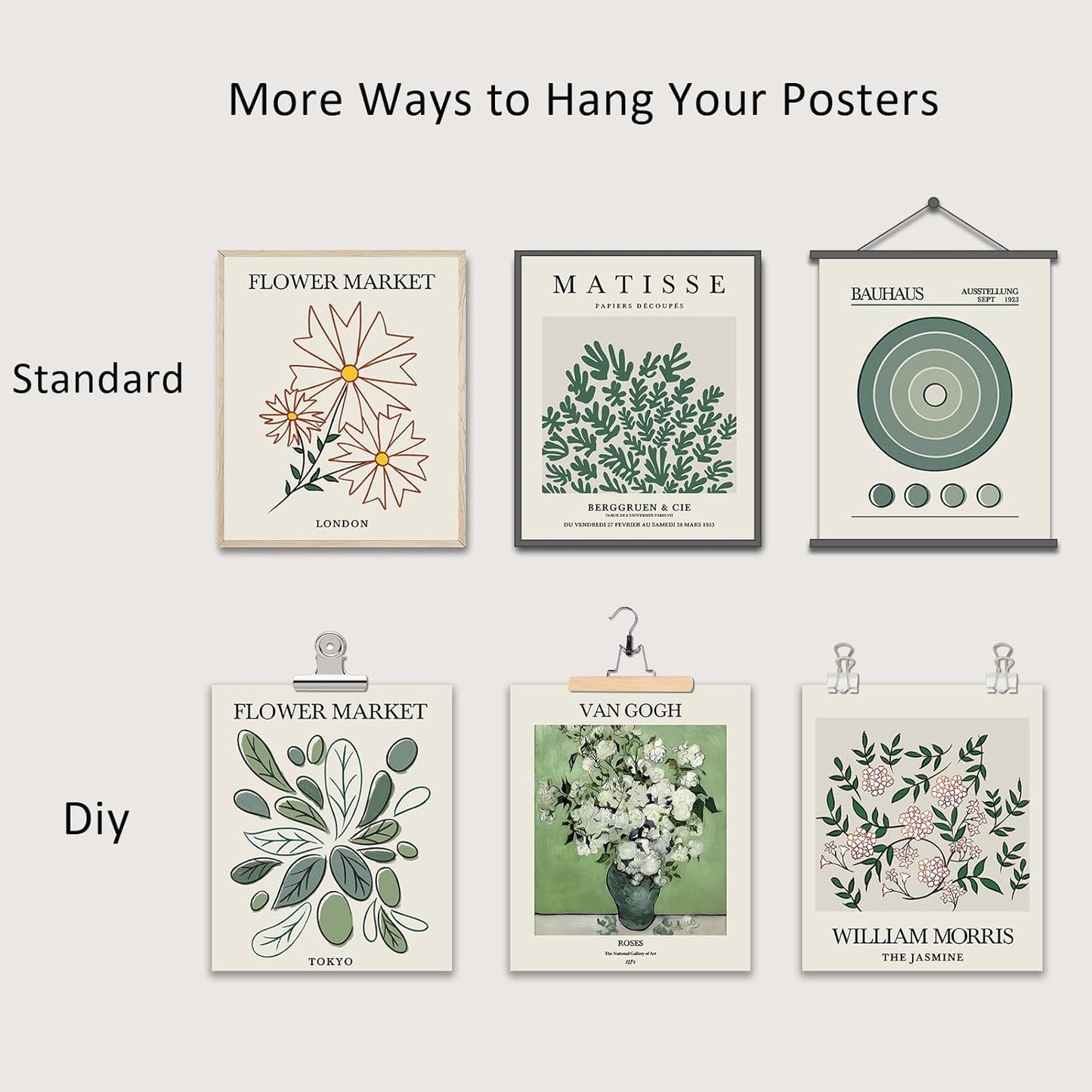 Canvas Trend Minimalist Boho Wall Art Set of 6, Flower Market Prints, Neutral Sage Green Botanical Wall Decor for Bedroom Living Room Bathroom, Modern Abstract Aesthetic Posters Unframed, 8x10inch