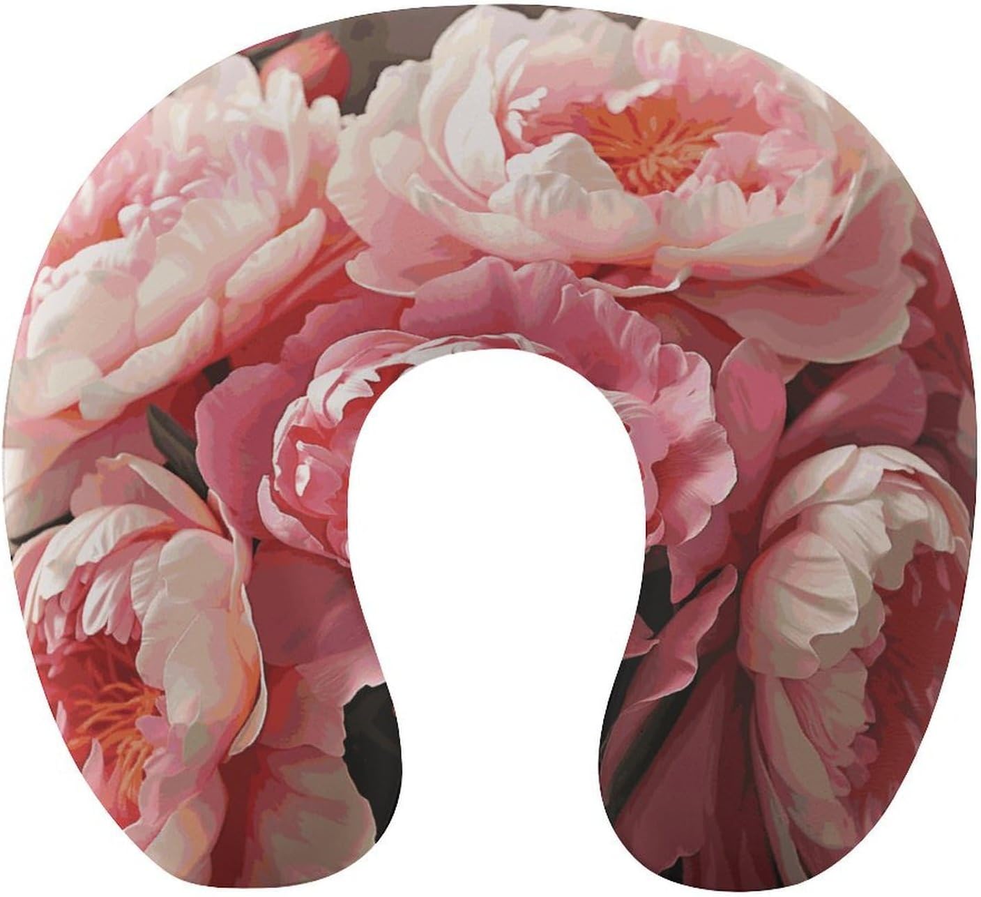 Peony Flowers Blossom Neck Pillow Memory Foam U Shaped Pillows Portable Pillows for Shoulder Travel Head Support Pillow with Concealed Zipper for Airplane Car Home Office
