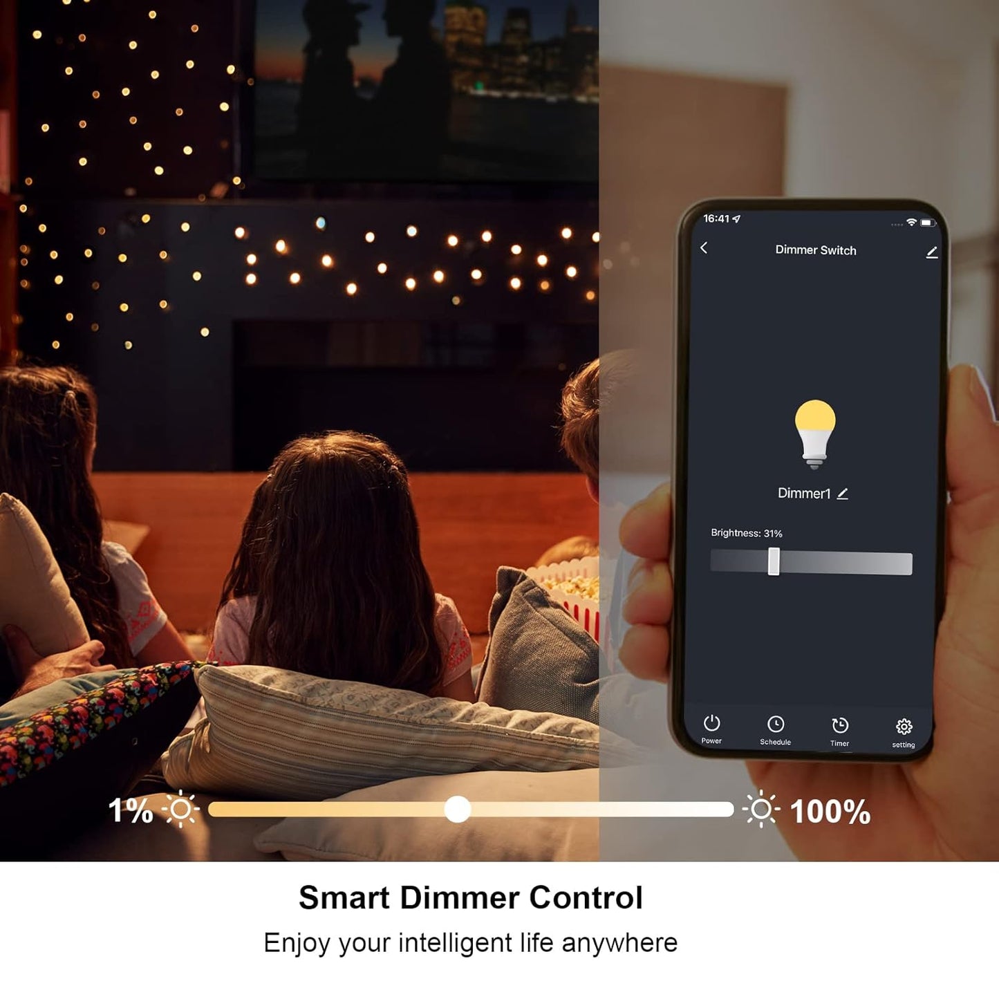 WiFi Dimmer Smart Plug Compatible with Alexa Google Home for Voice Control Mini Smart Outlet Socket with Timer Wireless Remote Control Max Power 300W, No Hub Required, 2.4GHz 1 Pack