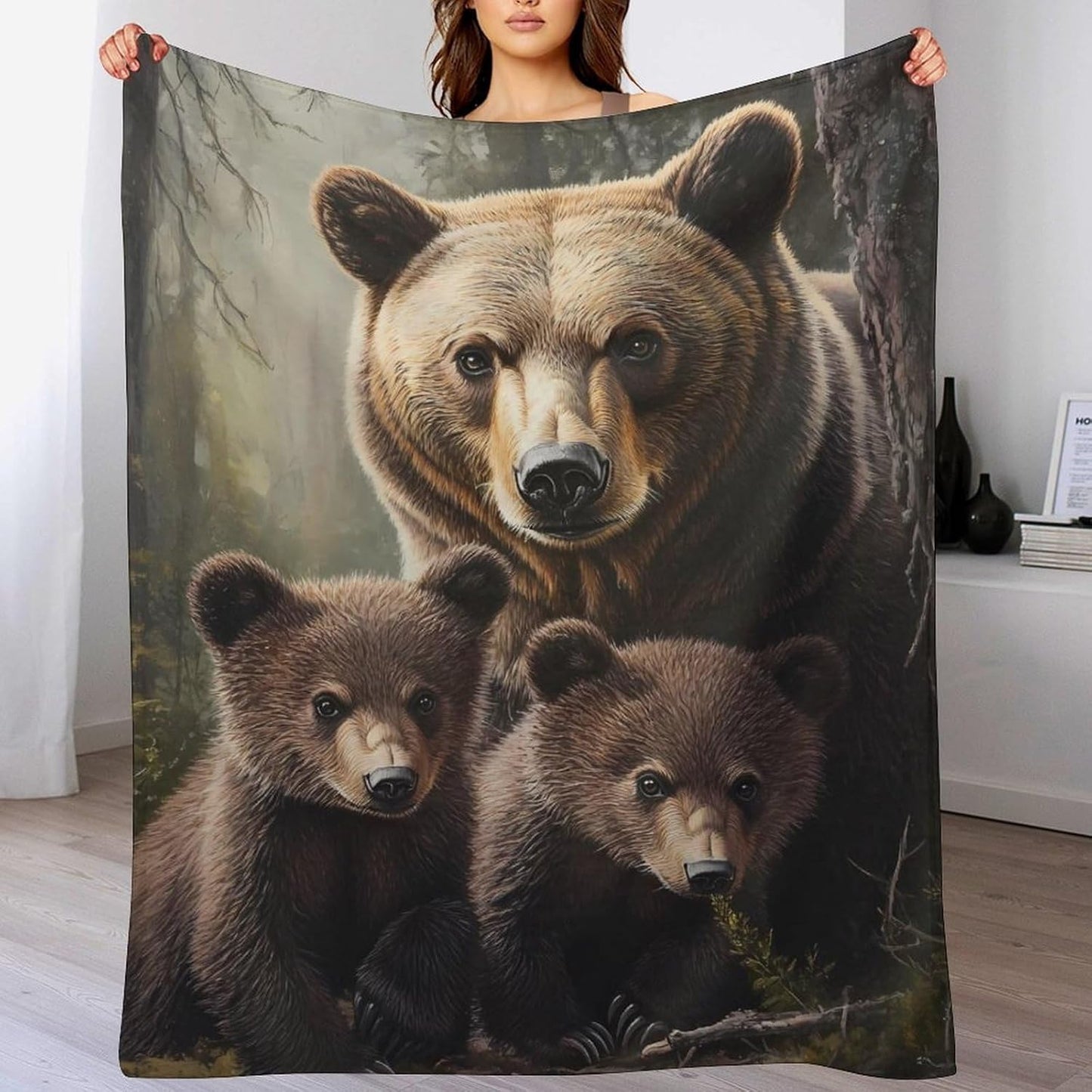 Bear Family Throw Blanket for Couch Bed Plush Cozy Fuzzy Flannel Blanket for All Season 40"x50"